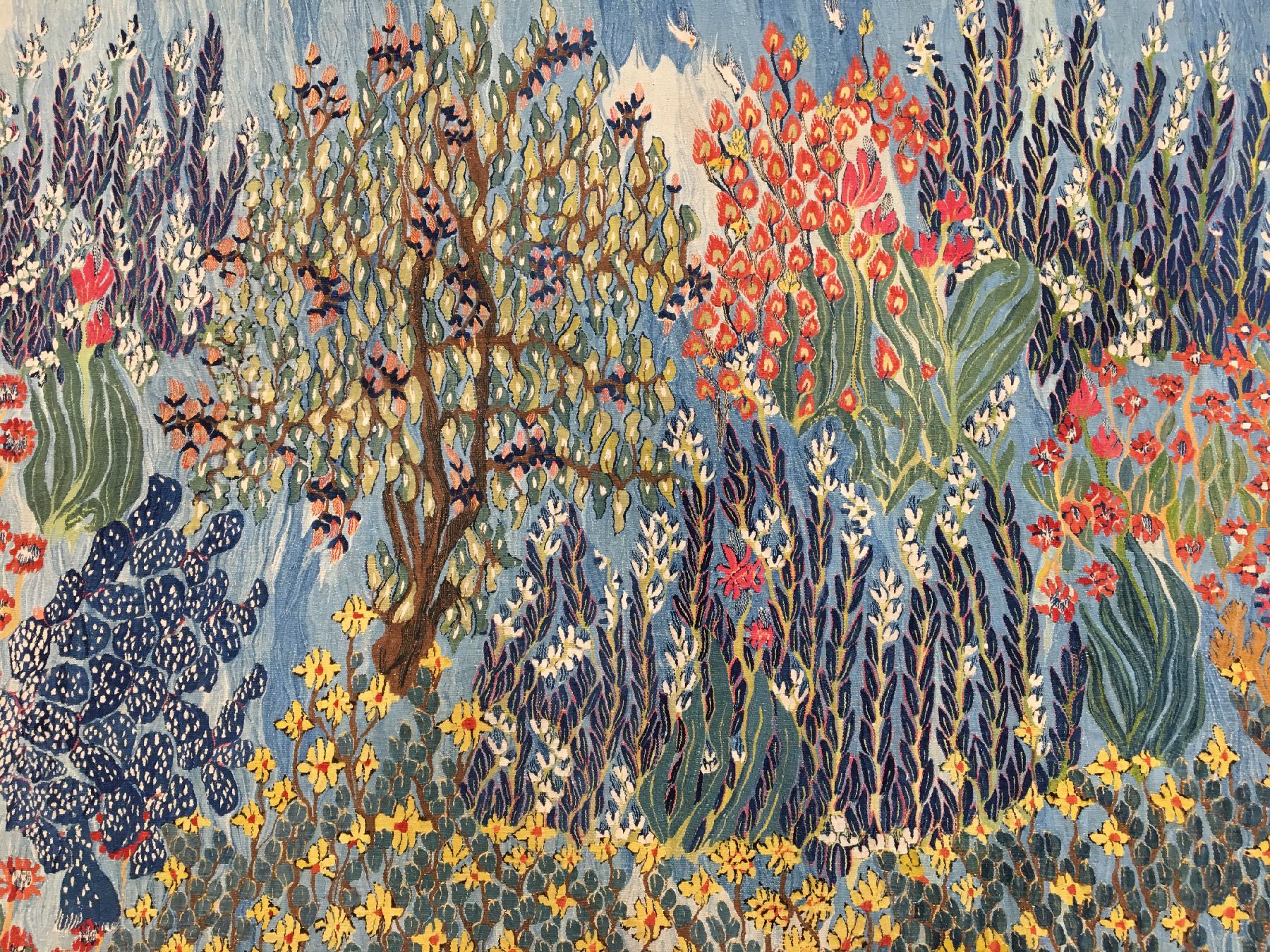 Detail b: Wissa Wassef "Künstler-Tapisserie" alt (Signatur W.W), Ägypten, um 1940/1950, Wolle gewebt auf Baumwolle. Farbenprächtige Künstler ...