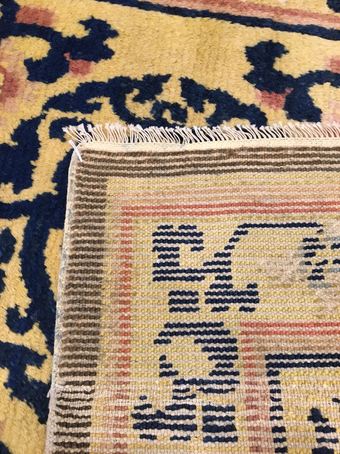 Detail g: Gelber Ning-Hsia "Laubdrachen" antik (Qing Dynastie), Westchina, 19.Jhd., Wolle geknüpft auf Baumwolle. Kaiserlicher Ning-Hsia mit ...