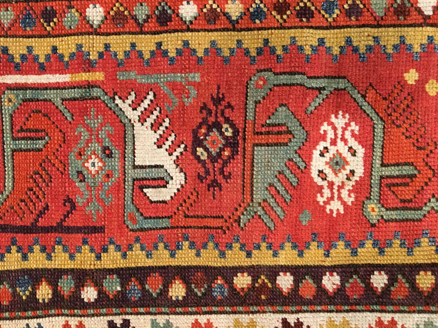 Detail f: Feiner Melas antik, Südwestanatolien, 19.Jhd., Wolle geknüpft auf Wolle. Fein geknüpfter sogenannter Ada-Melas mit herstklassigen Naturfarben wie ...