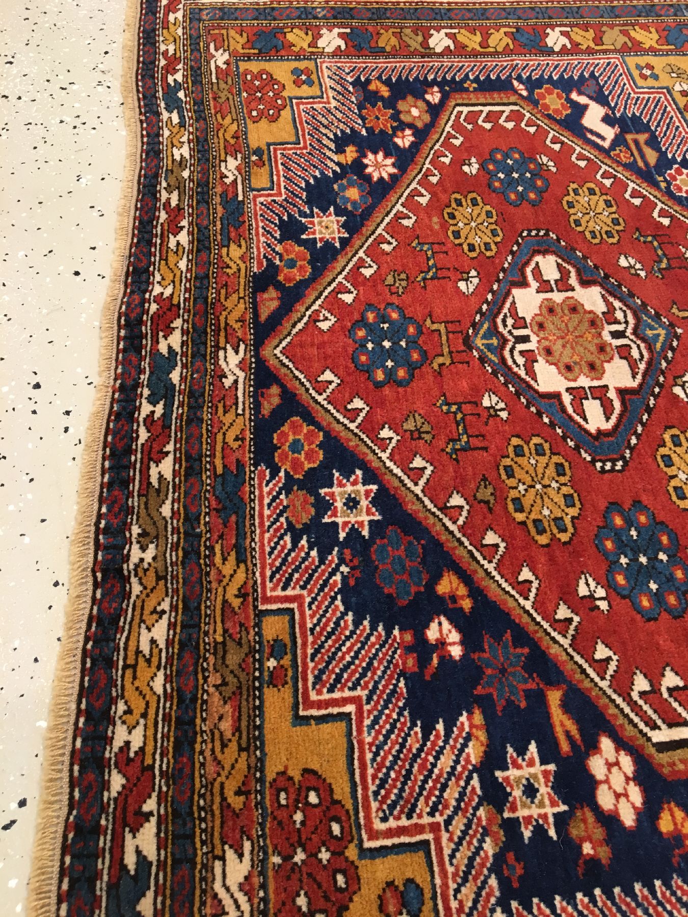 Detail d: Feiner Chila antik, Südostkaukasus Azerbaijan Baku-Gebiet, 19.Jhd., Wolle geknüpft auf Wolle. Sehr fein und sauber geknüpfter Teppich aus dem ...