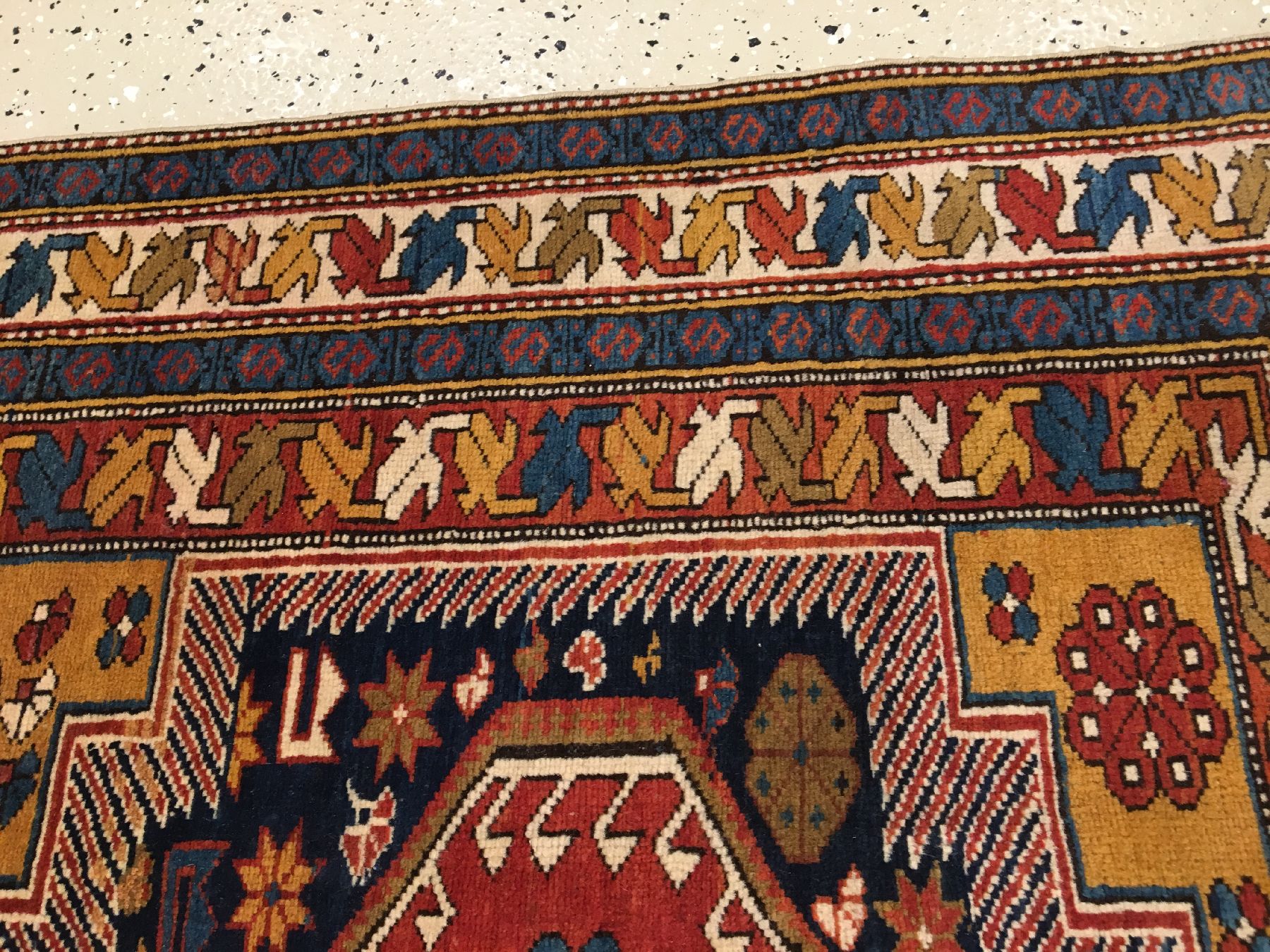 Detail g: Feiner Chila antik, Südostkaukasus Azerbaijan Baku-Gebiet, 19.Jhd., Wolle geknüpft auf Wolle. Sehr fein und sauber geknüpfter Teppich aus dem ...