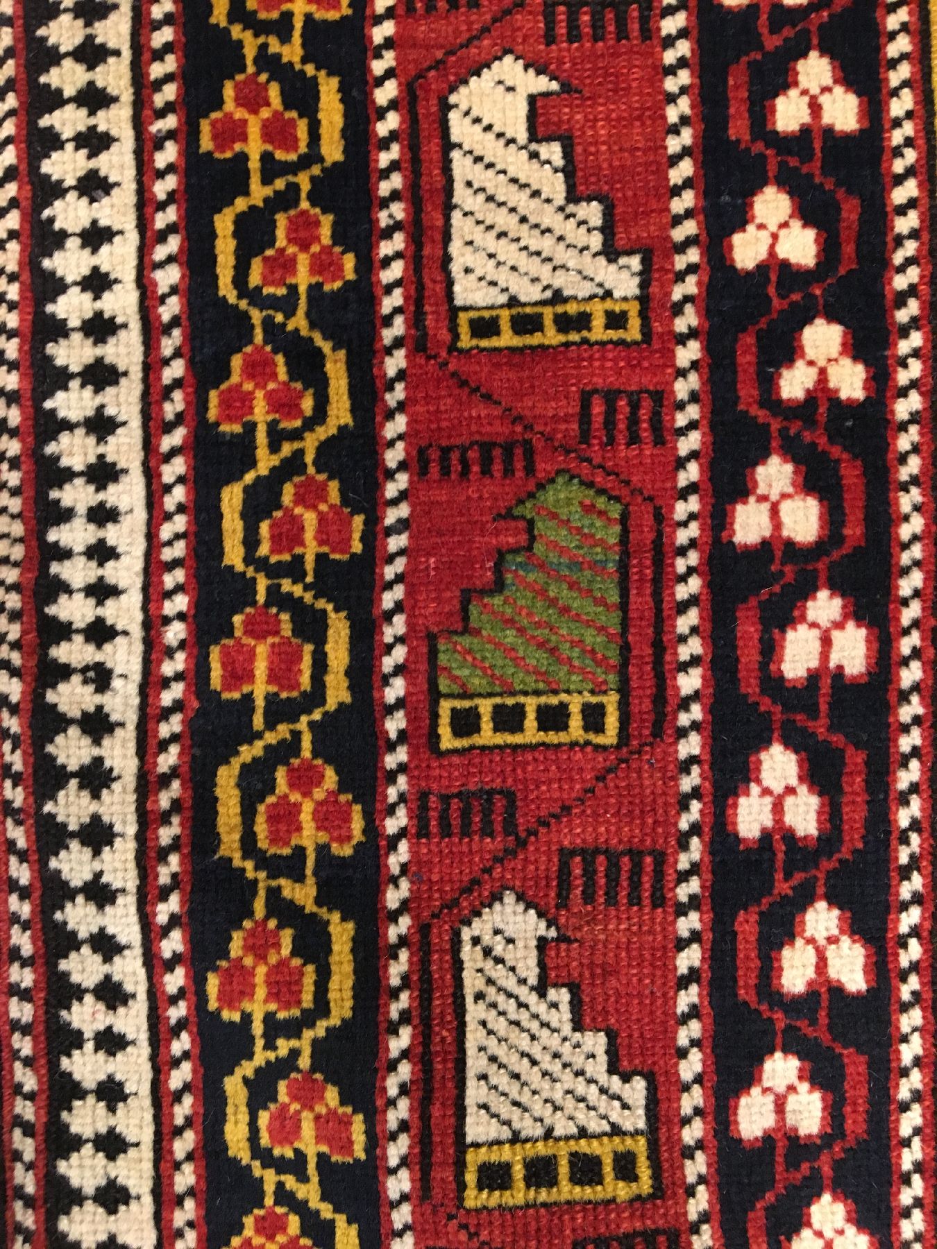 Detail g: Feiner und einzigartiger gelber Marasali "Königsthron-Teppich" (Part-Silk) antik, Ostkaukasus Schirwan-Region, 19.Jhd., Wol le mit ...