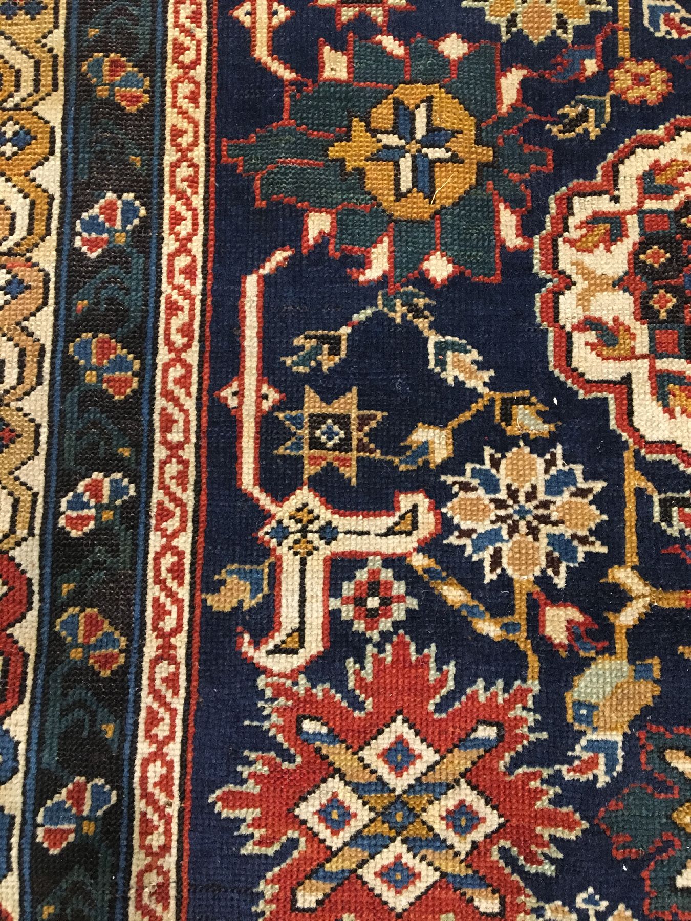 Detail g: Blattgabel Schirwan "Galerie" antik, Ostkaukasus, 19.Jhd., Wolle geknüpft auf Wolle. Feiner Schirwan im Galerie-Format mit typischen ...