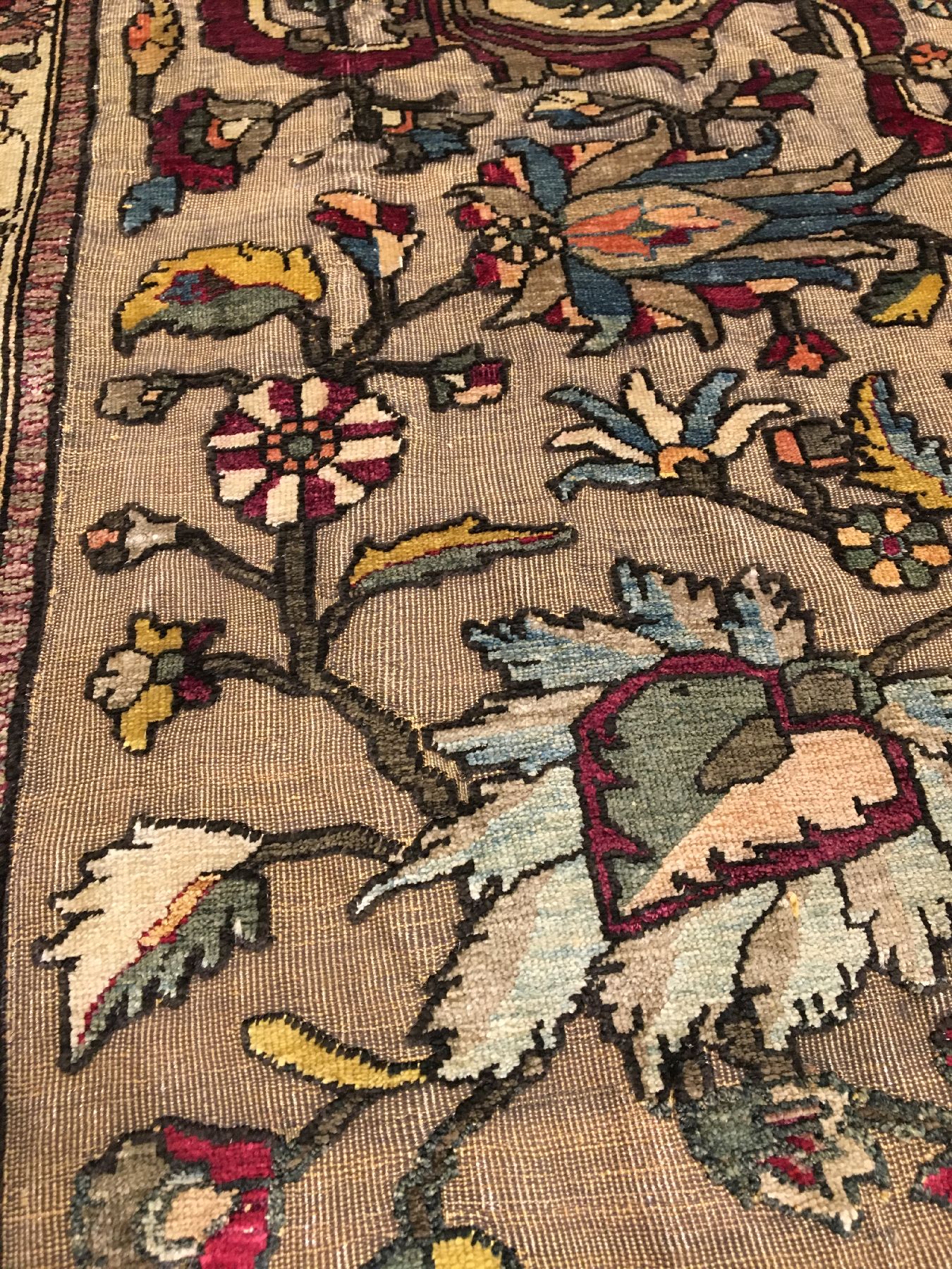 Detail f: Seltener feiner metallbroschierter Seiden Keschan "Souf" antik "Meisterarbeit", Zentralpersien, 19.Jhd., reine Naturseide ...