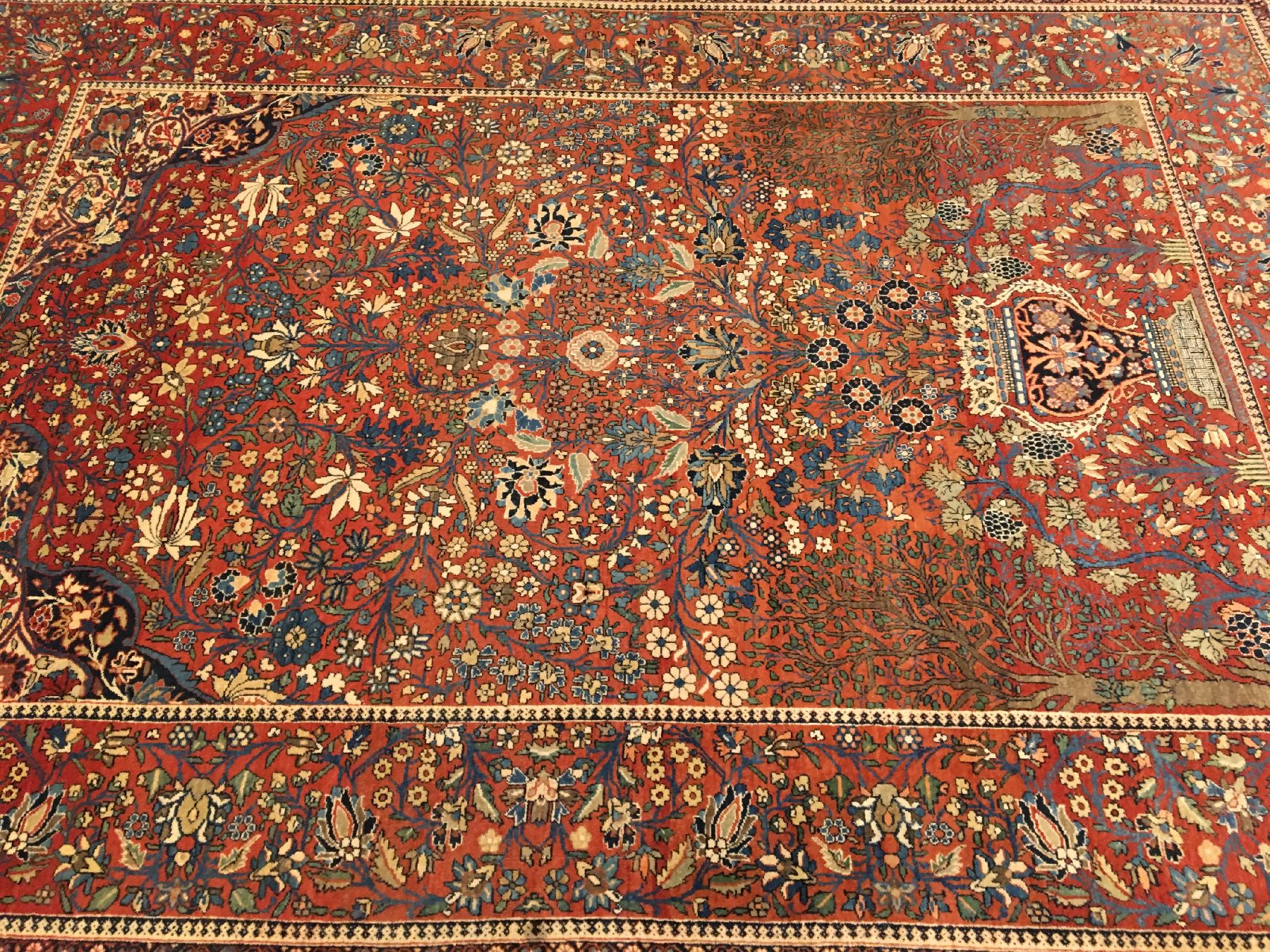 Detail c: Feiner Keschan "Ateschoglou" antik (Lebensbaum-Vasen Design), Zentralpersien, 19.Jhd., Korkwolle geknüpft auf Baumwolle. Das Feld dieses ...