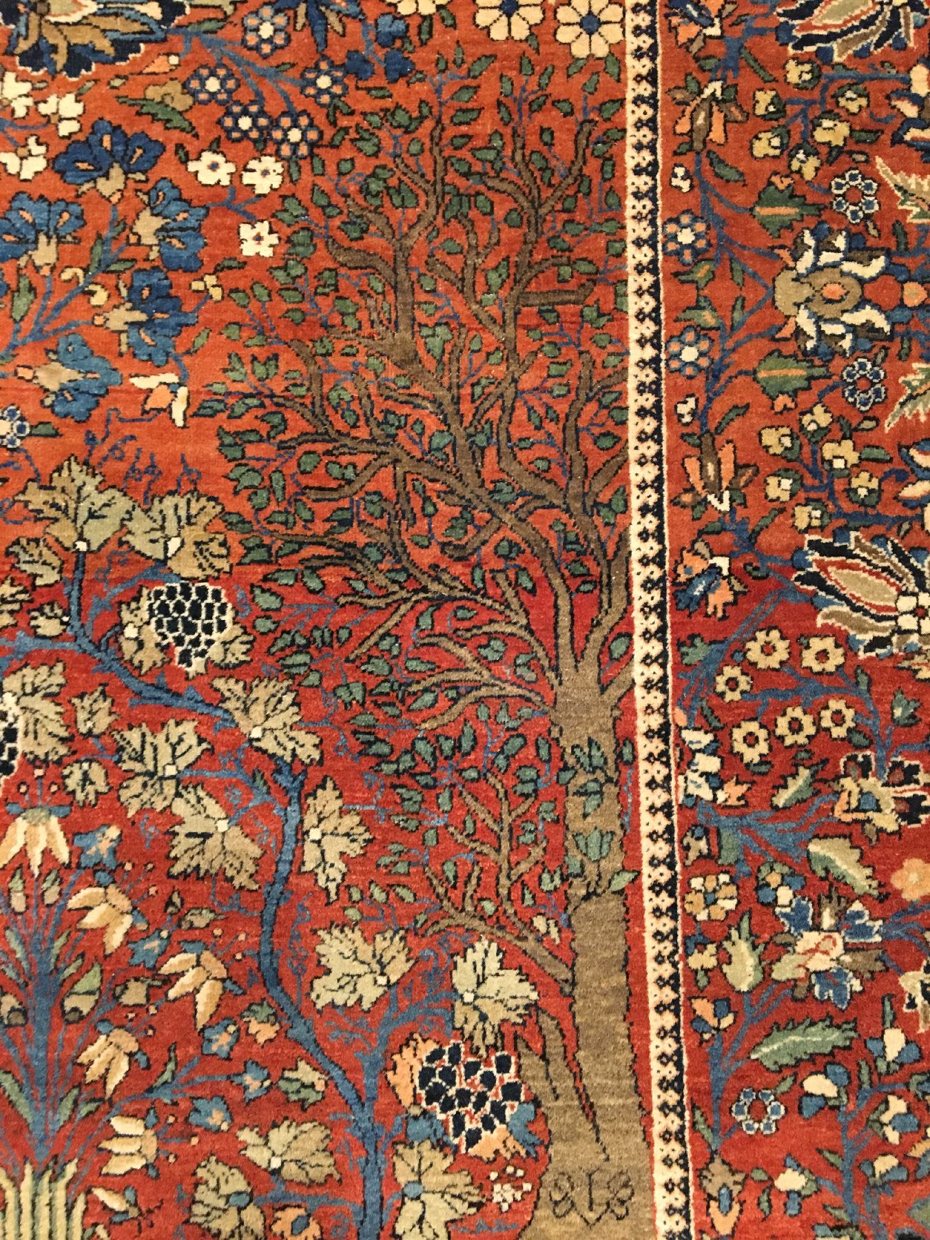 Detail g: Feiner Keschan "Ateschoglou" antik (Lebensbaum-Vasen Design), Zentralpersien, 19.Jhd., Korkwolle geknüpft auf Baumwolle. Das Feld dieses ...