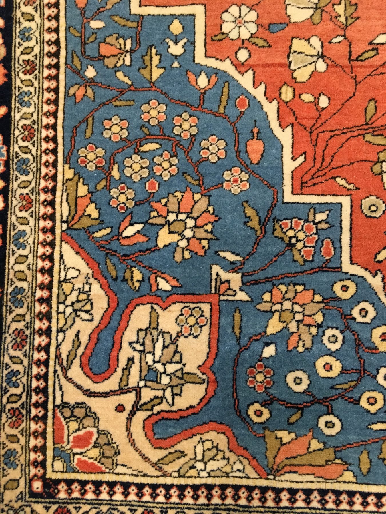 Detail f: Feiner Keschan "Mohtascham" antik, Zentralpersien, 19.Jhd., Korkwolle mit original violetten Seiden-Schirasis geknüpft auf Baumwolle. ...