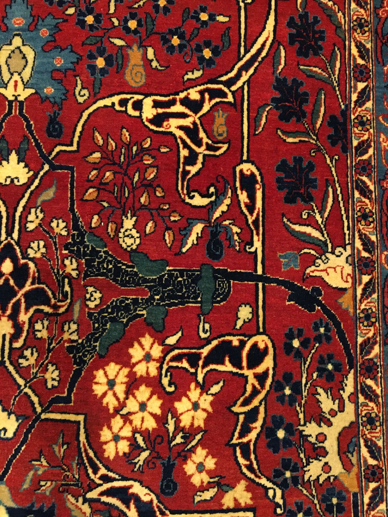 Detail f: Feiner Teheran "Part-Silk" antik, Zentralpersien, um 1900, Korkwolle mit Seiden-Highlights geknüpft auf Baumwolle. Dieser feine Teheran ...