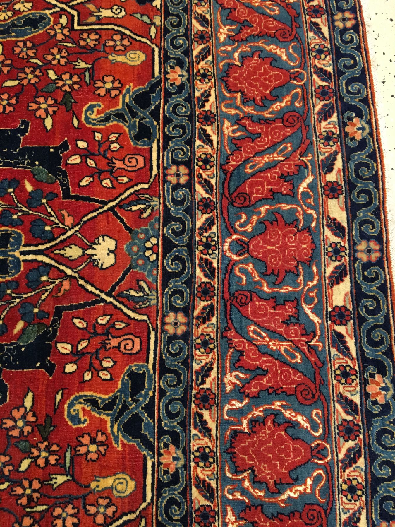 Detail g: Feiner Teheran "Part-Silk" antik, Zentralpersien, um 1900, Korkwolle mit Seiden-Highlights geknüpft auf Baumwolle. Dieser feine Teheran ...