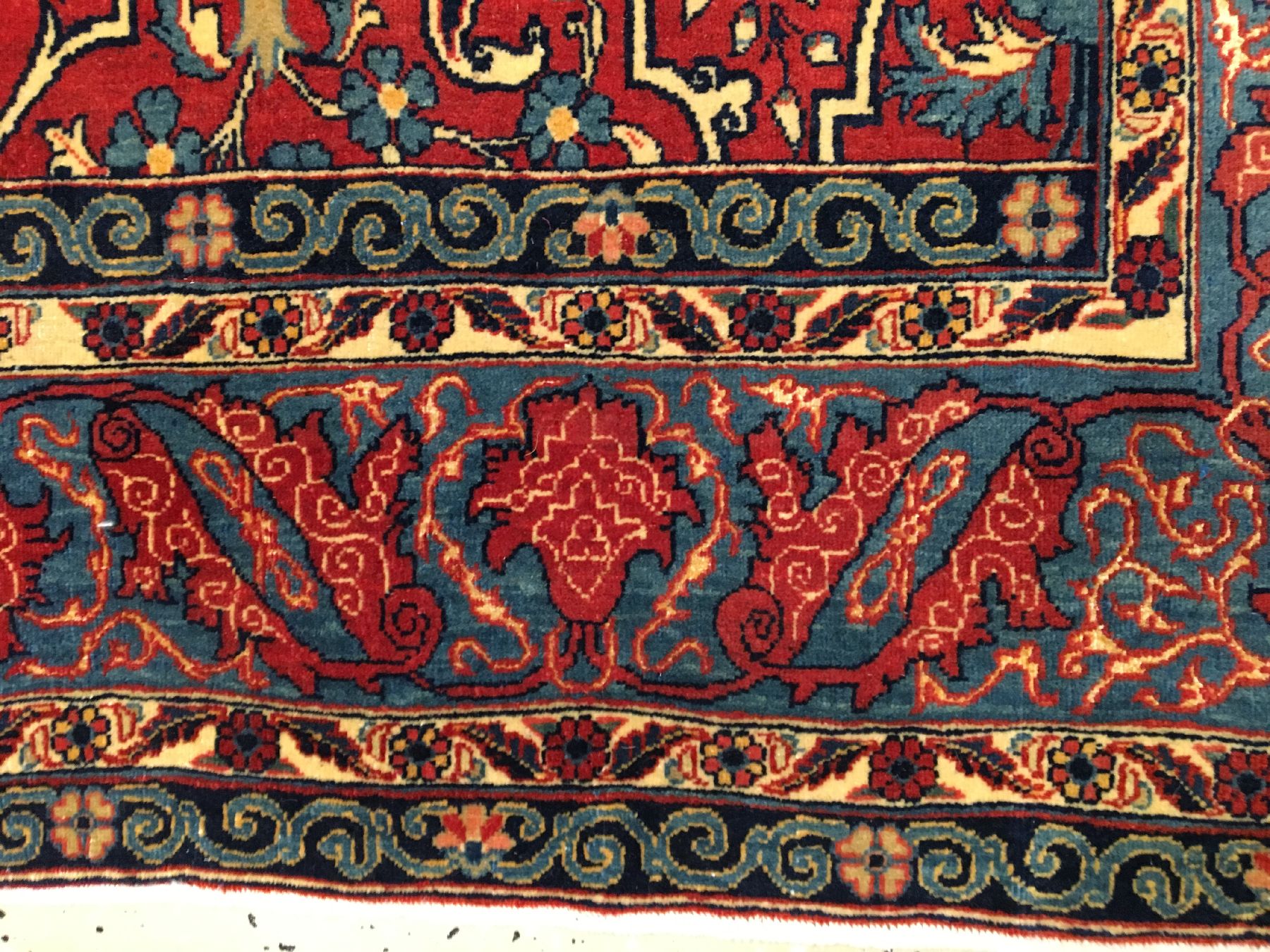 Detail h: Feiner Teheran "Part-Silk" antik, Zentralpersien, um 1900, Korkwolle mit Seiden-Highlights geknüpft auf Baumwolle. Dieser feine Teheran ...