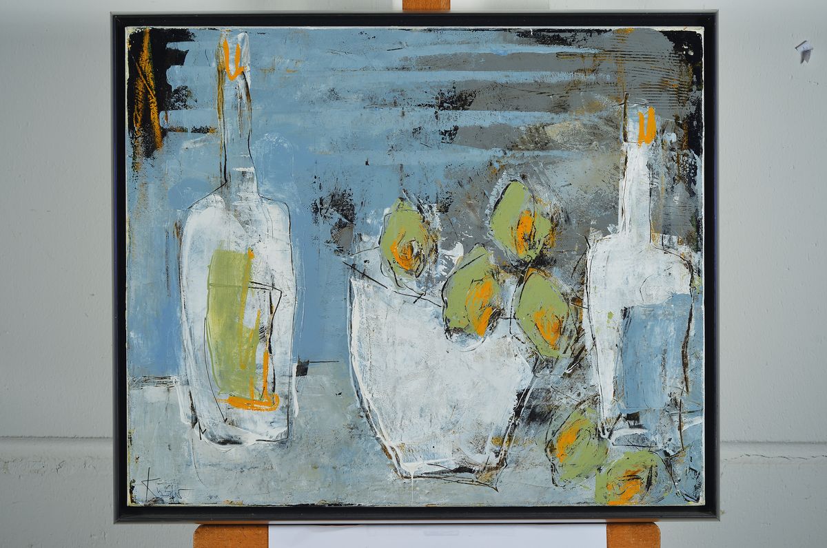 Detail k: Claudia Küster, geb. 1965, Studium an der Fachhochschule Münster, seit 1991 frei schaffende Künstlerin, hier: Stillleben mit Flaschen und Blumen, ...