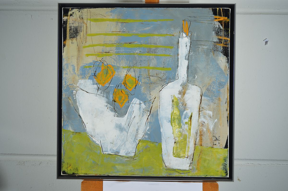 Detail k: Claudia Küster, geb. 1965, Studium an der Fachhochschule Münster, seit 1991 frei schaffende Künstlerin, hier: Stillleben mit Flasche und Blumen, ...