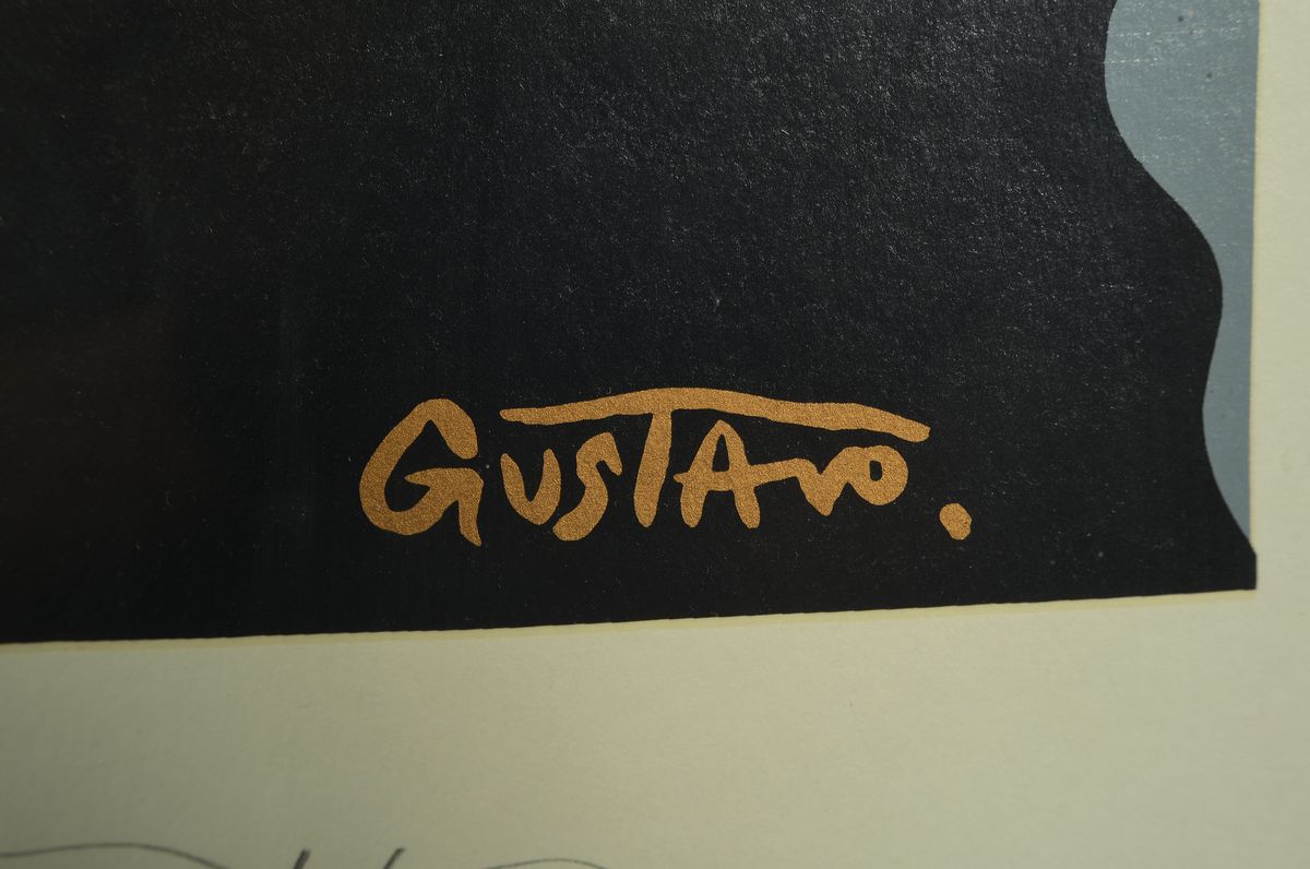 Detail a: Gustavo (Panalver Vico), geb. 1939, großer Farbsiebdruck, handsigniert und mit handschriftlicher Widmung, ca. 140x99cm, u.Gl., R.