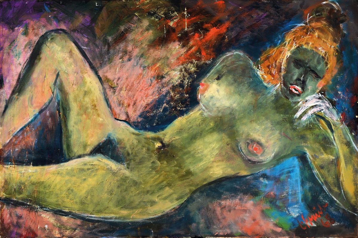 Ludwig Straub, 1905 Mannheim-1976 Seeheim, liegender Akt, Öl/Lwd, rechts unten signiert und dat. 68, ca. 80x120cm