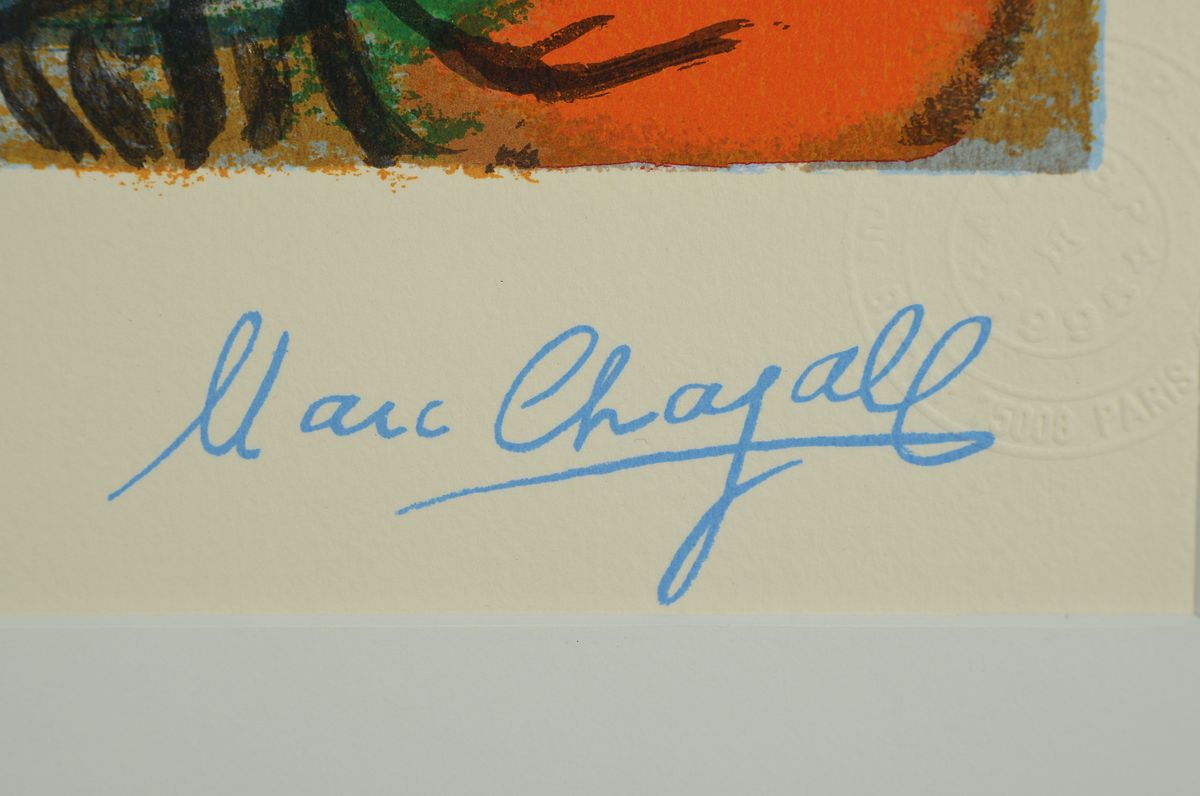 Detail a: Marc Chagall, 1887-1985, Das Geschenk, Farbserigraphie für ars mundi, Verlag Ketem meshi Jerusalem, mit gedruckter Signatur, handnum., 878/900, ...