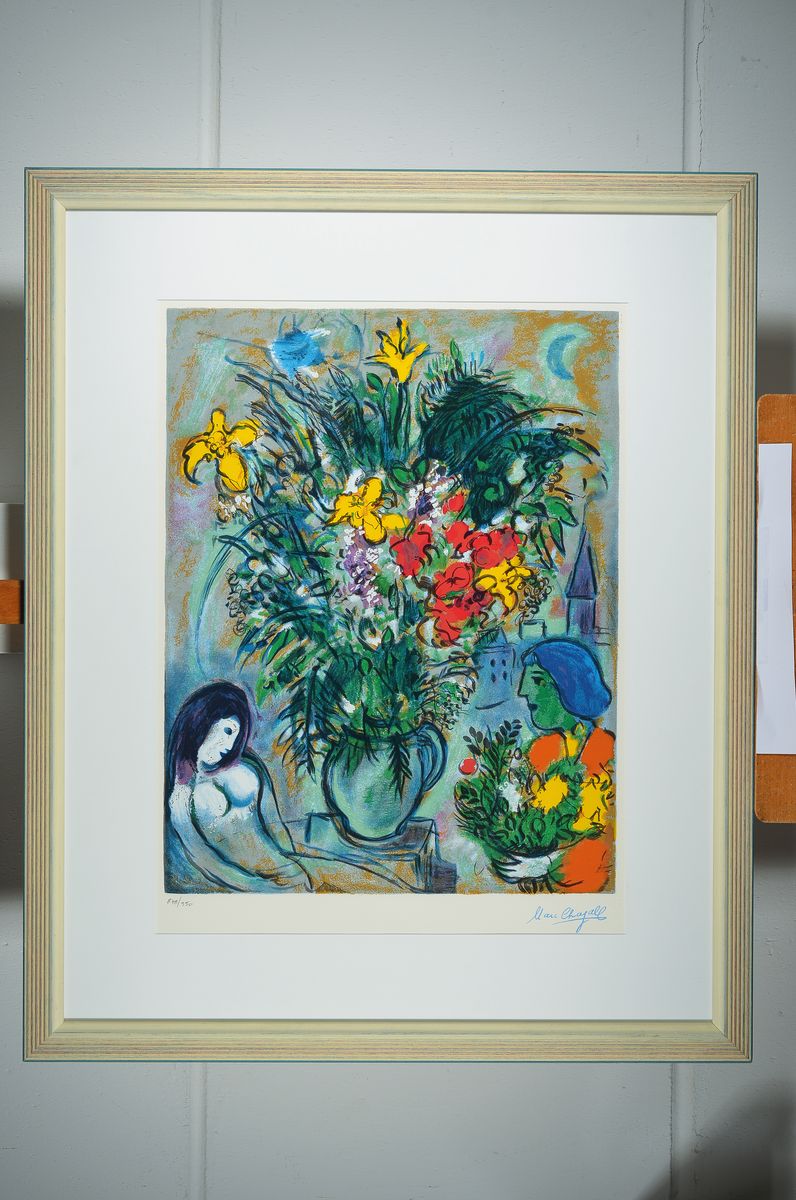 Detail k: Marc Chagall, 1887-1985, Das Geschenk, Farbserigraphie für ars mundi, Verlag Ketem meshi Jerusalem, mit gedruckter Signatur, handnum., 878/900, ...
