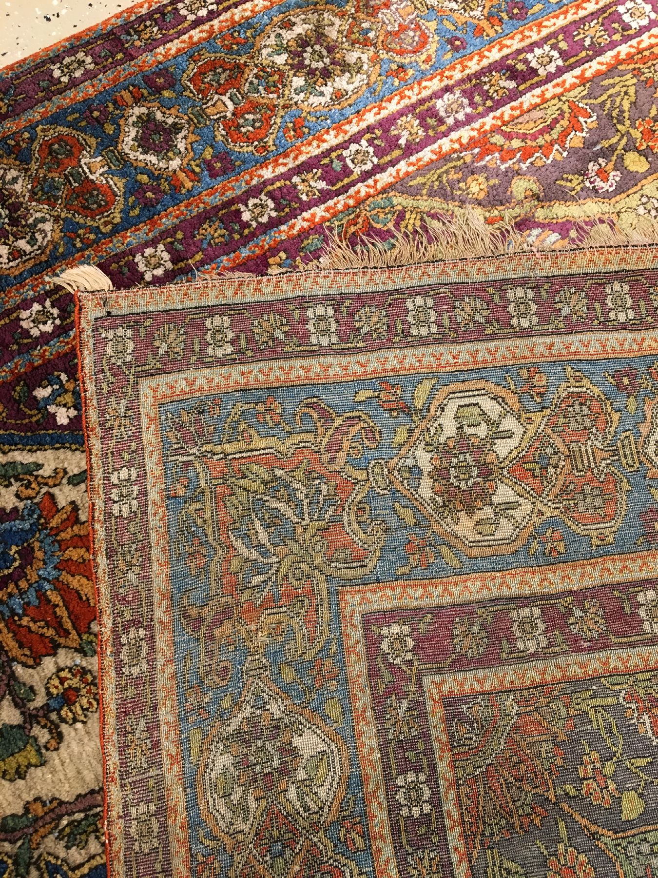 Detail i: Feiner Seiden Keschan "Mohtascham" antik, Zentralpersien, 19.Jhd., reine Naturseide. Bemerkenswert fein geknüpfter Seiden Keschan in ...