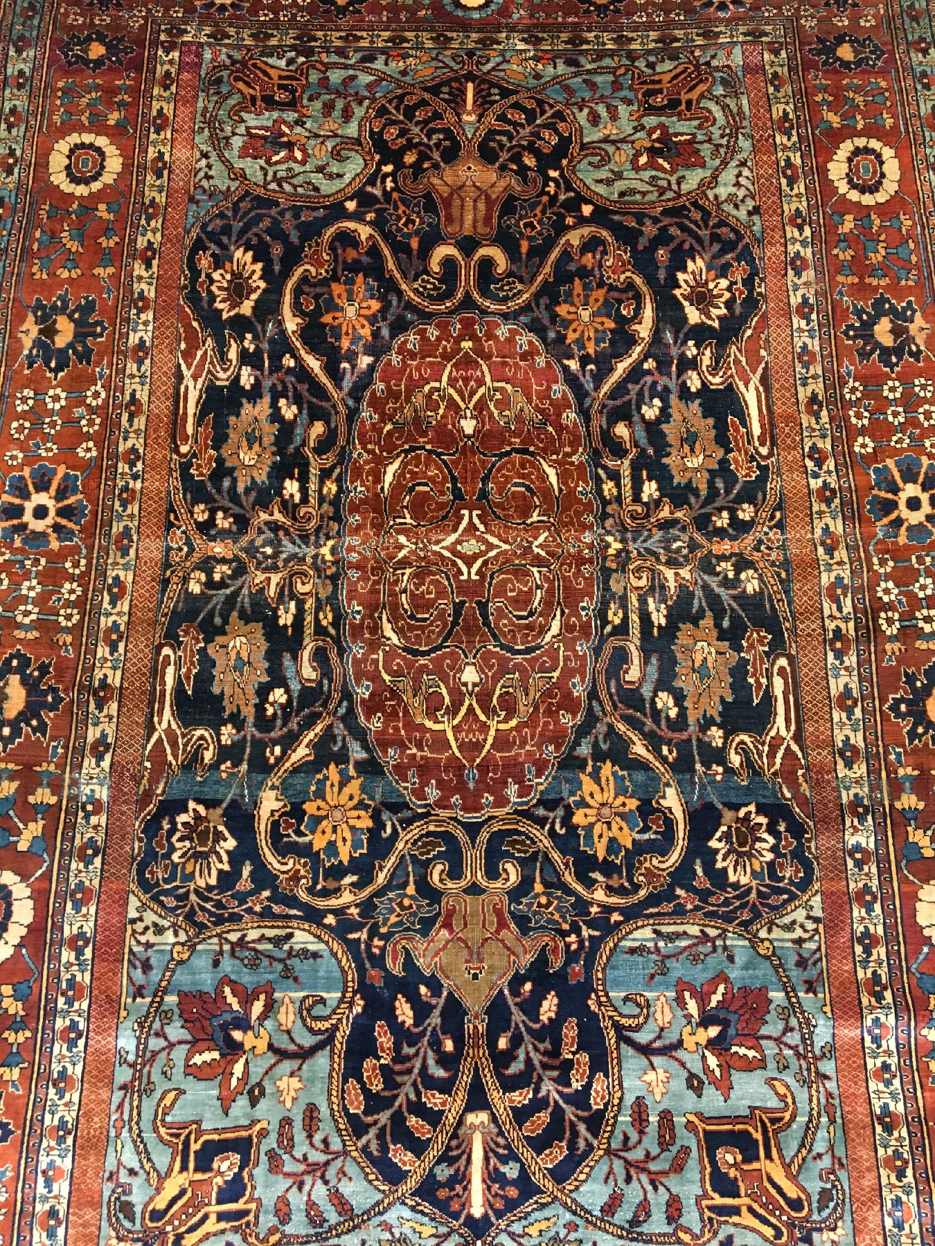Detail a: Seltener Feiner Seiden Bakhschaisch antik, Nordwestpersien, Mitte 19.Jhd., reine Naturseide. Nach Knüpfstruktur Farben und Bordürenzeichnung ...