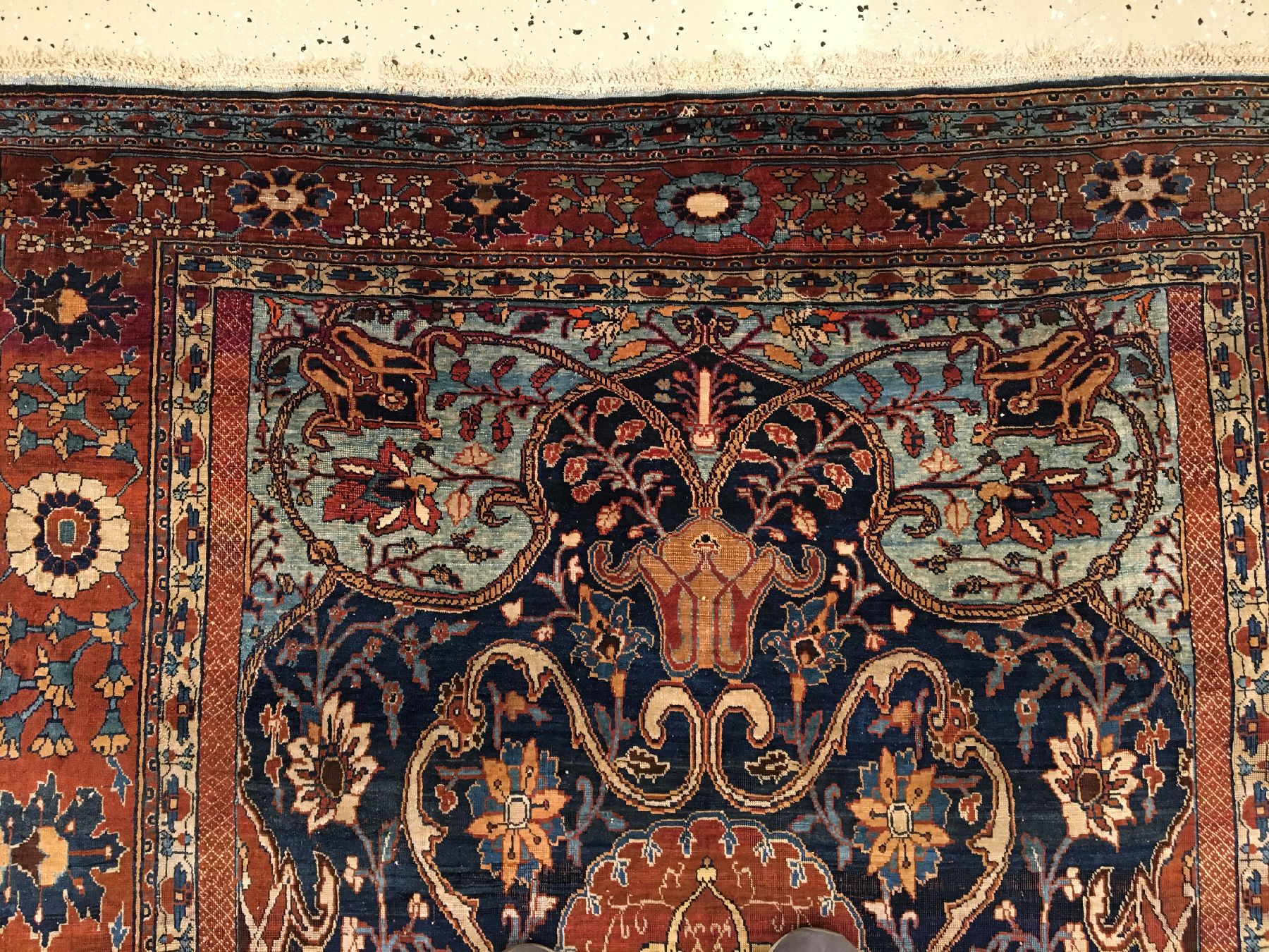 Detail d: Seltener Feiner Seiden Bakhschaisch antik, Nordwestpersien, Mitte 19.Jhd., reine Naturseide. Nach Knüpfstruktur Farben und Bordürenzeichnung ...