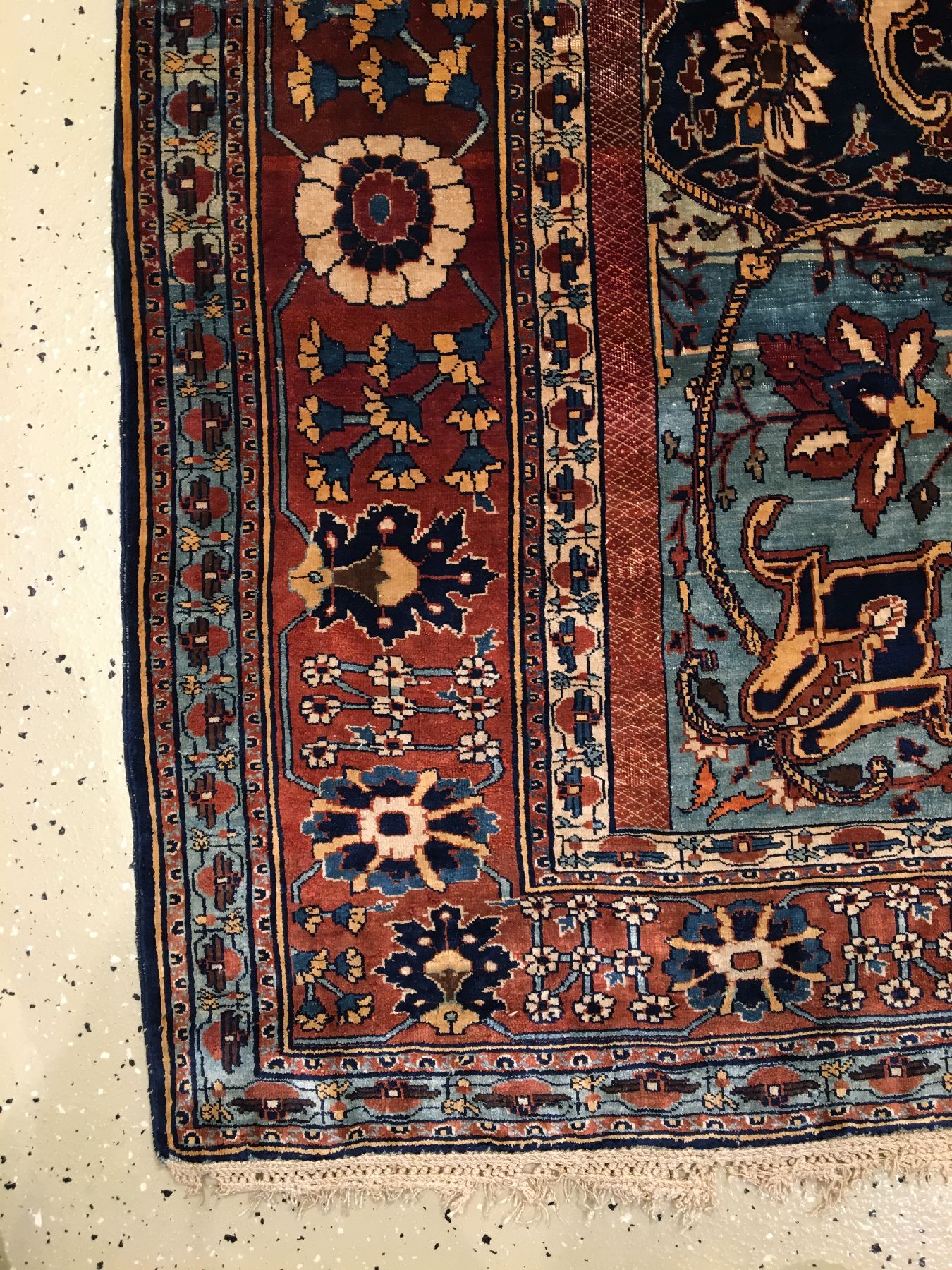 Detail f: Seltener Feiner Seiden Bakhschaisch antik, Nordwestpersien, Mitte 19.Jhd., reine Naturseide. Nach Knüpfstruktur Farben und Bordürenzeichnung ...