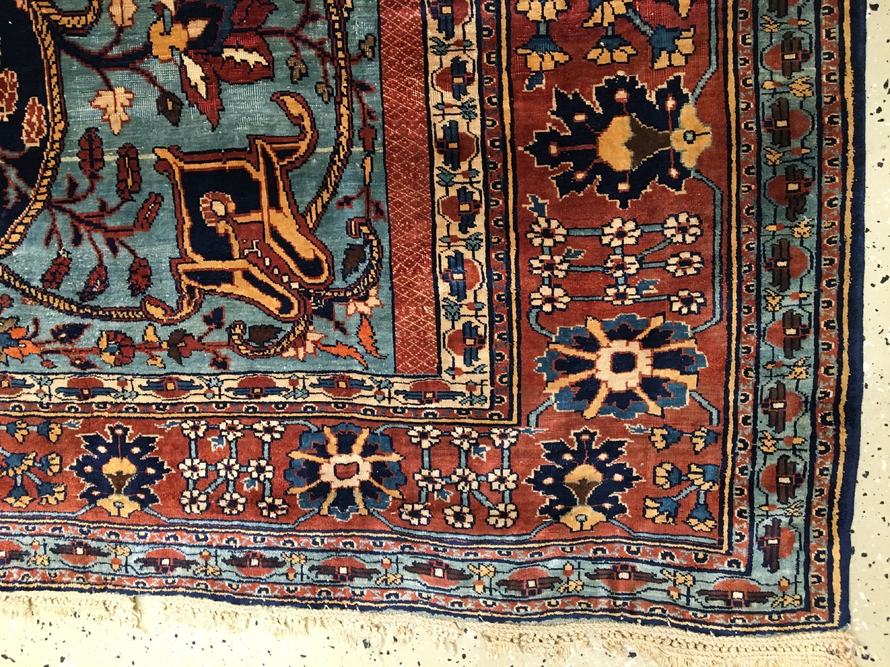 Detail g: Seltener Feiner Seiden Bakhschaisch antik, Nordwestpersien, Mitte 19.Jhd., reine Naturseide. Nach Knüpfstruktur Farben und Bordürenzeichnung ...
