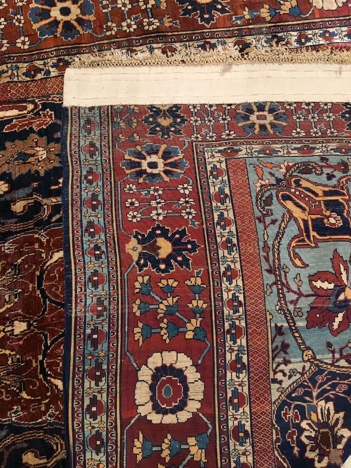 Detail h: Seltener Feiner Seiden Bakhschaisch antik, Nordwestpersien, Mitte 19.Jhd., reine Naturseide. Nach Knüpfstruktur Farben und Bordürenzeichnung ...