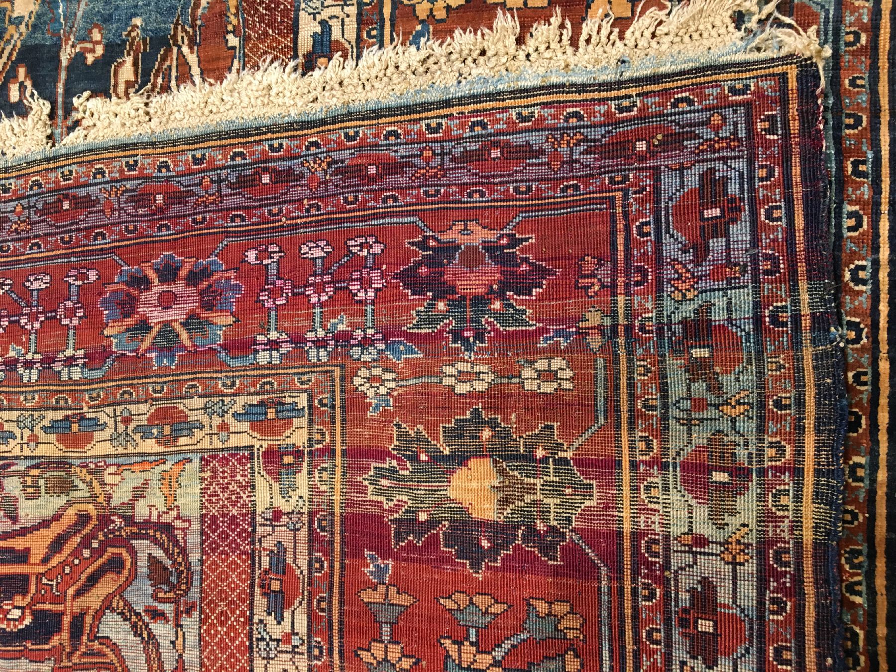 Detail i: Seltener Feiner Seiden Bakhschaisch antik, Nordwestpersien, Mitte 19.Jhd., reine Naturseide. Nach Knüpfstruktur Farben und Bordürenzeichnung ...