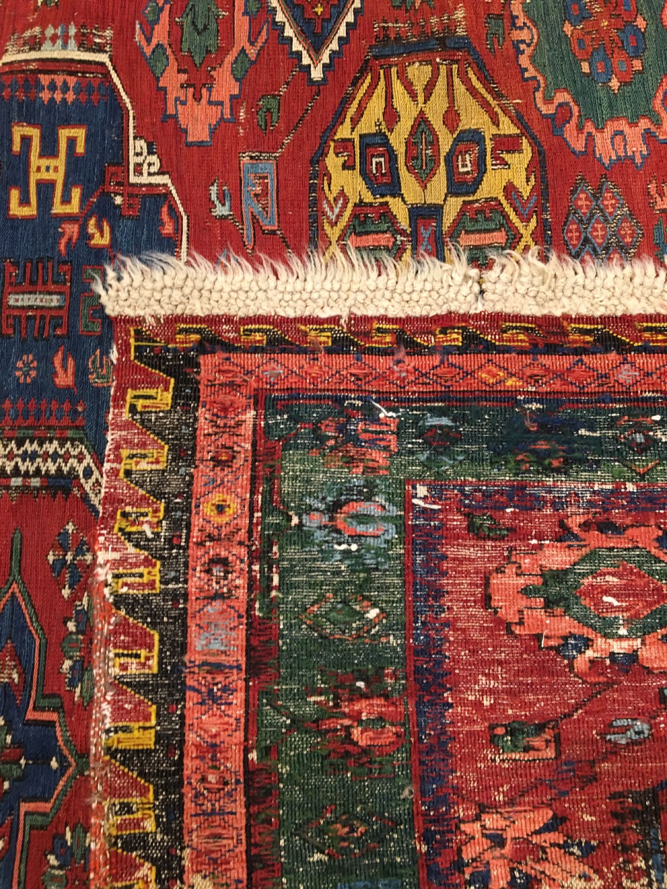 Detail h: Feiner Seichur "Sumakh" antik, Ostkaukasus Kuba-Region, 19.Jhd., Wolle gewebt auf Wolle. Sehr feiner Seichur-Sumakh mit drei Medaillons ...