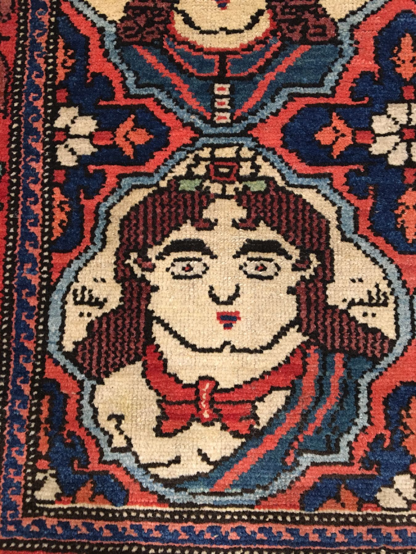 Detail c: Feiner Bachtiari "Bildteppich" antik, Westliches Zentralpersien, um 1900/1910, Wolle geknüpft auf Baumwolle. Seltener Bildteppich der ...