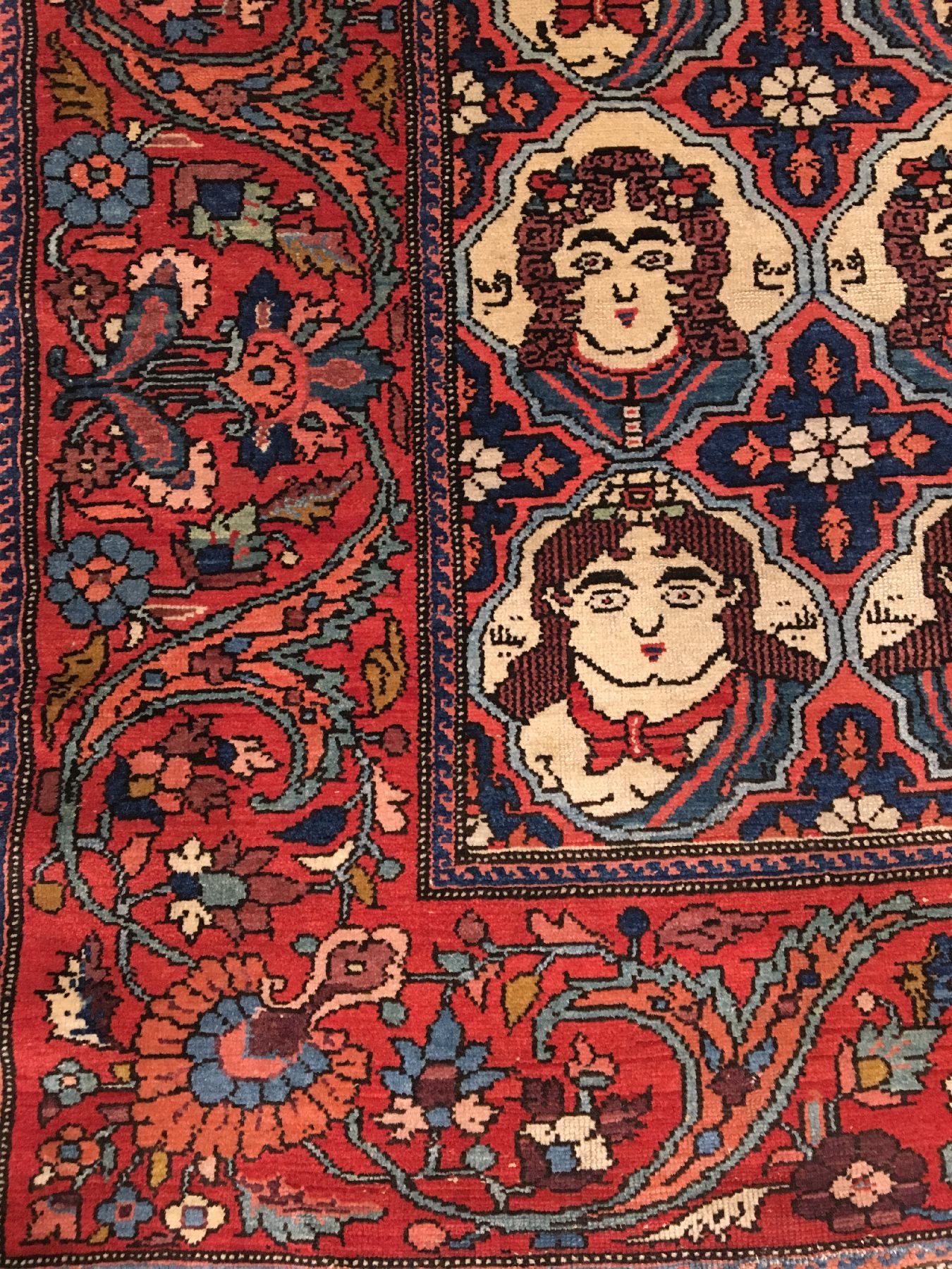 Detail e: Feiner Bachtiari "Bildteppich" antik, Westliches Zentralpersien, um 1900/1910, Wolle geknüpft auf Baumwolle. Seltener Bildteppich der ...