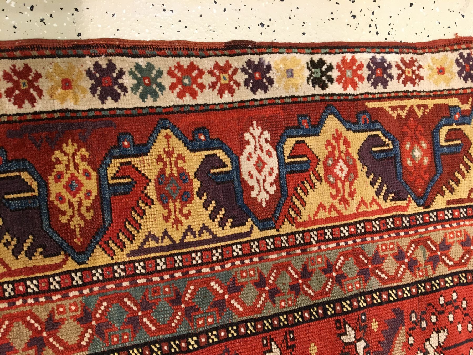 Detail g: Seltener Zypressen Melas antik, Südwestanatolien, 19.Jhd., Wolle geknüpft auf Wolle. Feiner mit roten Schussfäden geknüpfter Melas mit ...