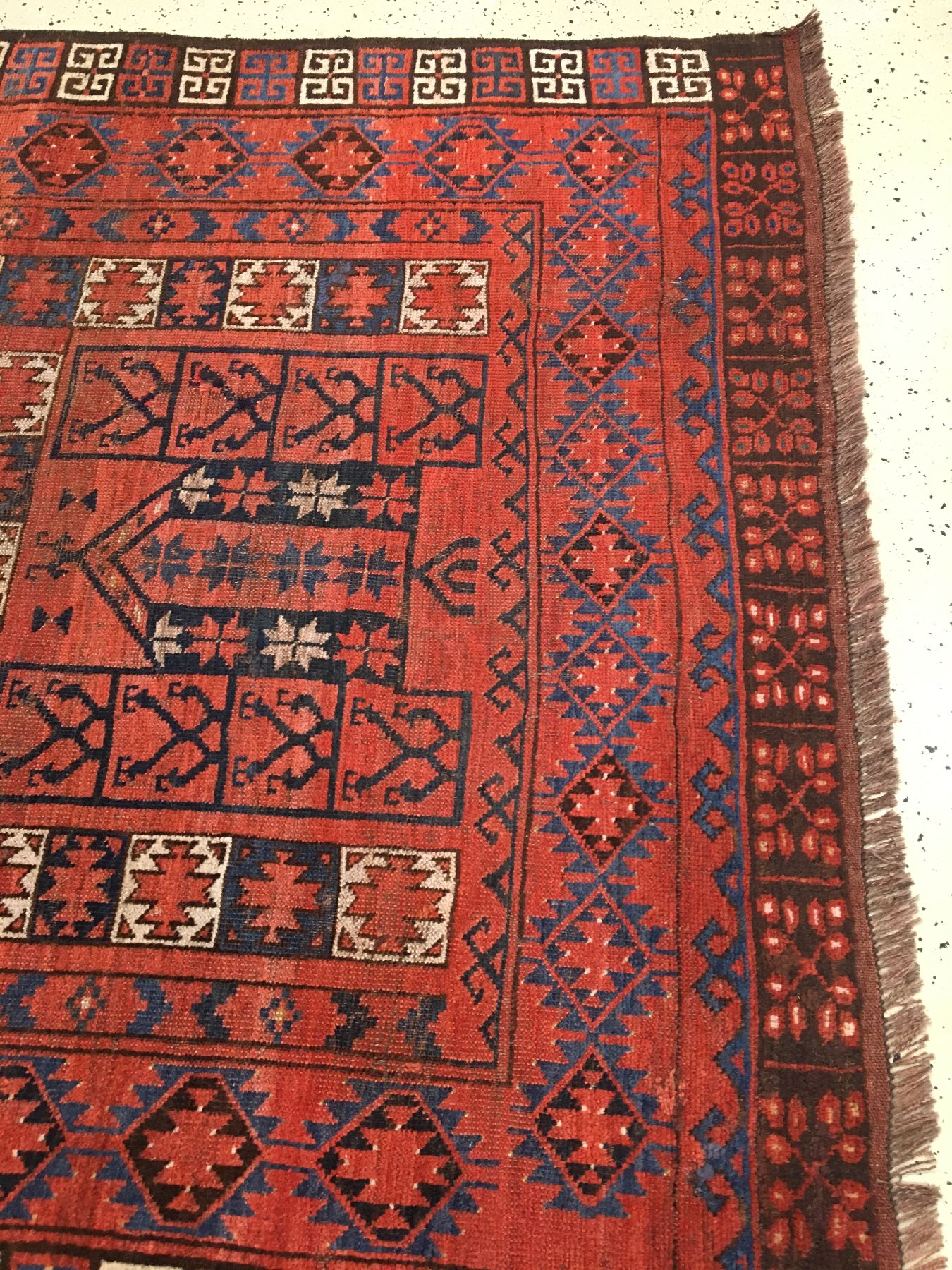 Detail c: Ersari "Engsi" antik, Turkmenistan Amu-Darja Region, Ende 19.Jhd., Wolle geknüpft auf Wolle Ziegenhaar. Ersari Türteppich mit seltenen ...