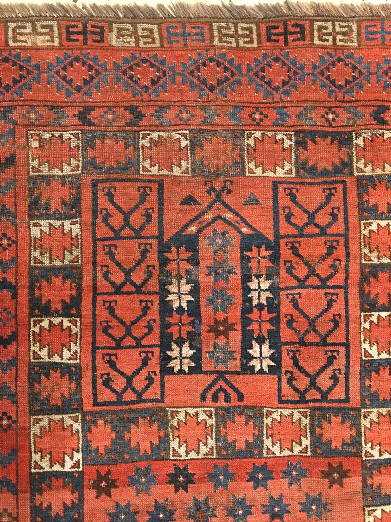 Detail d: Ersari "Engsi" antik, Turkmenistan Amu-Darja Region, Ende 19.Jhd., Wolle geknüpft auf Wolle Ziegenhaar. Ersari Türteppich mit seltenen ...