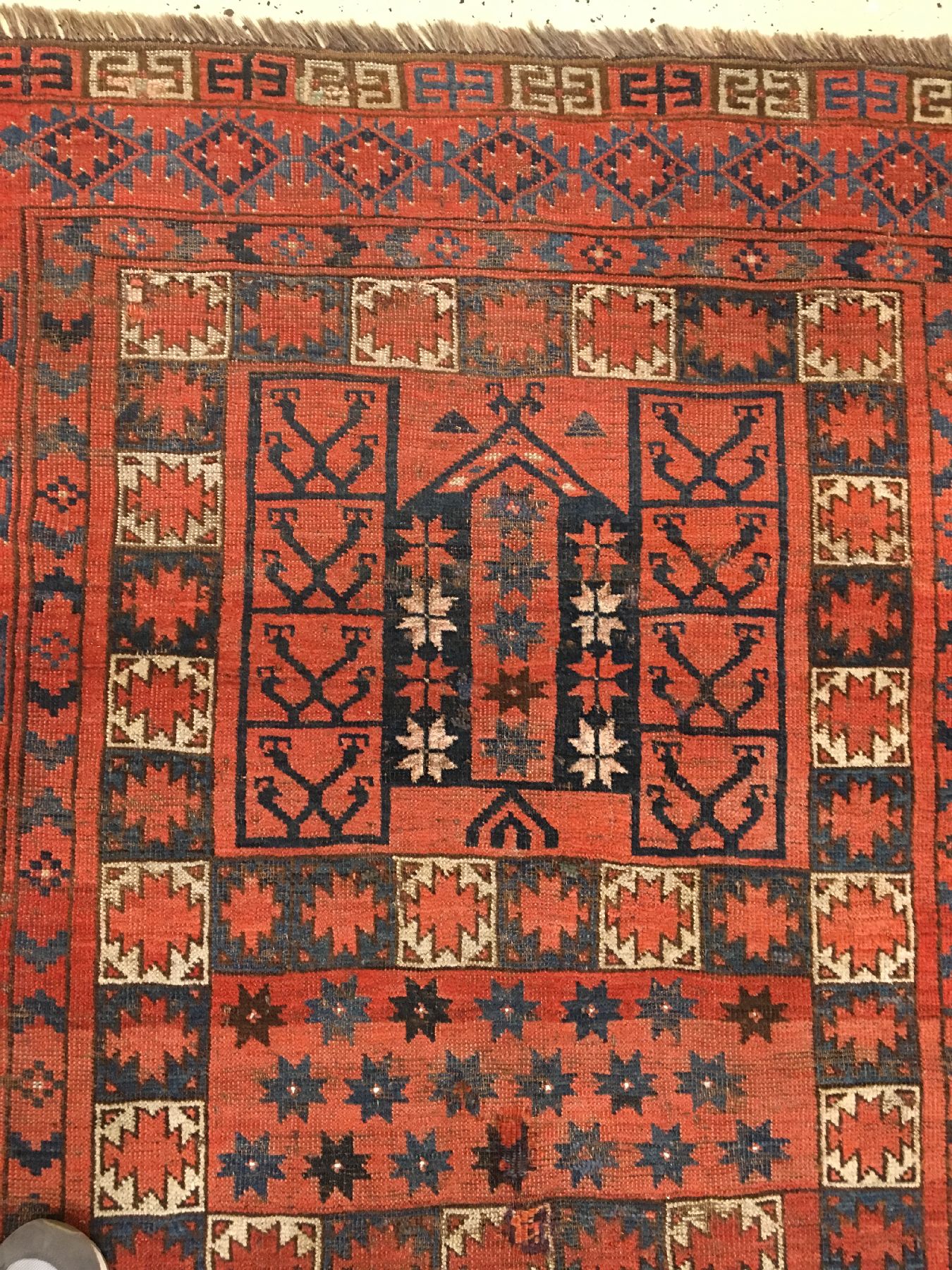 Detail e: Ersari "Engsi" antik, Turkmenistan Amu-Darja Region, Ende 19.Jhd., Wolle geknüpft auf Wolle Ziegenhaar. Ersari Türteppich mit seltenen ...