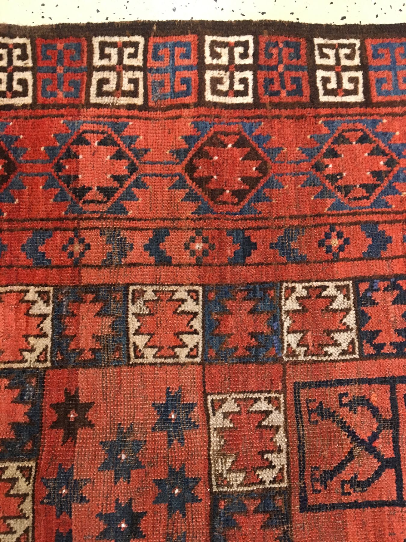 Detail g: Ersari "Engsi" antik, Turkmenistan Amu-Darja Region, Ende 19.Jhd., Wolle geknüpft auf Wolle Ziegenhaar. Ersari Türteppich mit seltenen ...