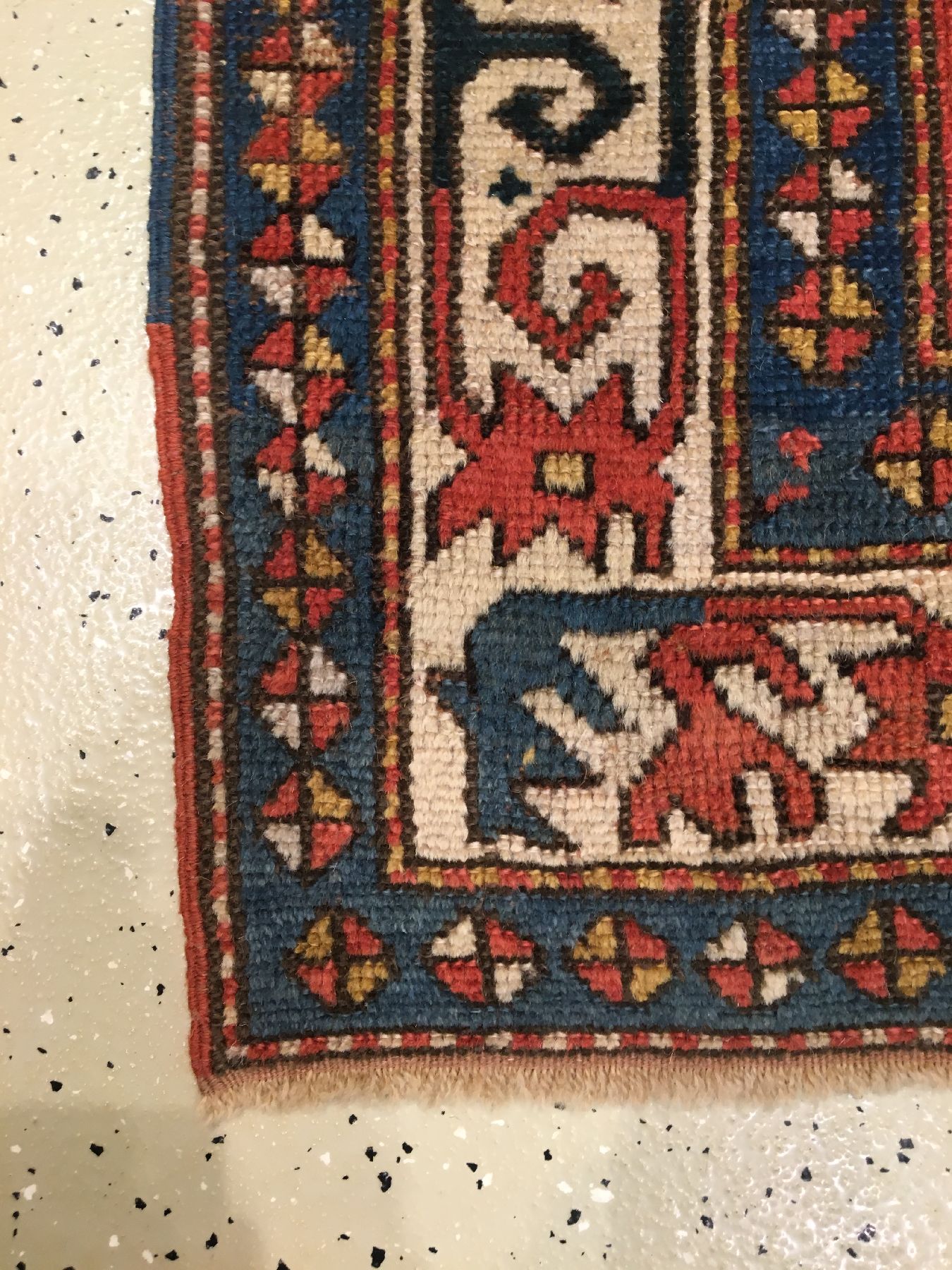 Detail g: Grüner Kasak "Gebetsteppich" antik, Südwestkaukasus, 19.Jhd., Wolle geknüpft auf Wolle. Seltener kleinformatiger Kasak mit ...