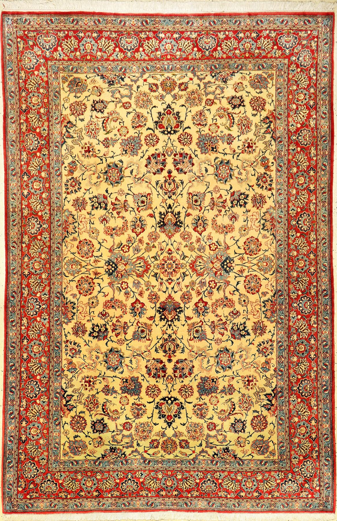Feiner Nain "Tudeschk" alt (Part-Silk), Zentralpersien, um 1930, Korkwolle mit Seide geknüpft auf Baumwolle. Feiner Nain aus der Tudeschk ...