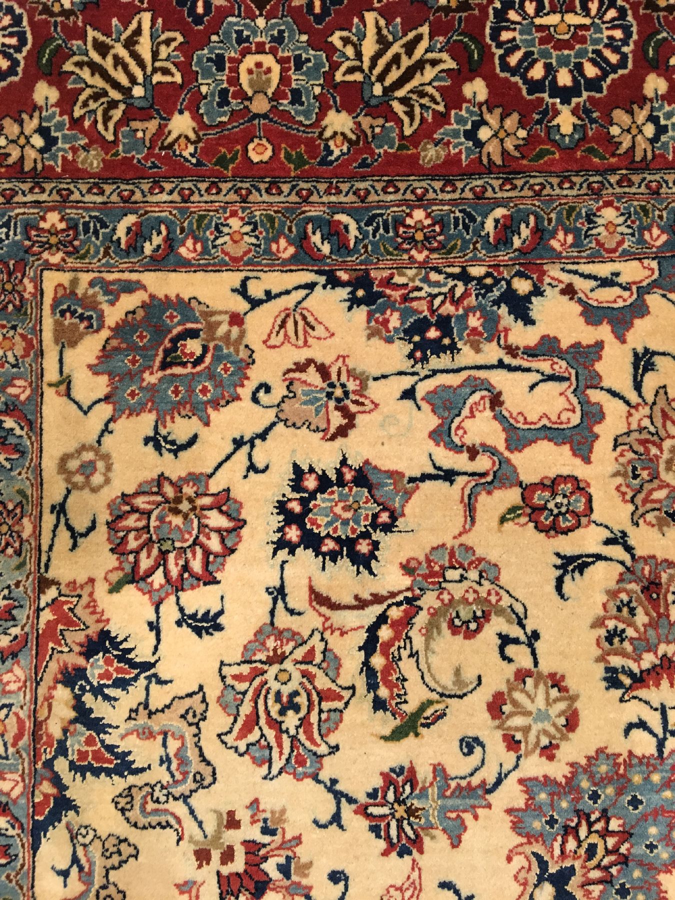 Detail d: Feiner Nain "Tudeschk" alt (Part-Silk), Zentralpersien, um 1930, Korkwolle mit Seide geknüpft auf Baumwolle. Feiner Nain aus der Tudeschk ...