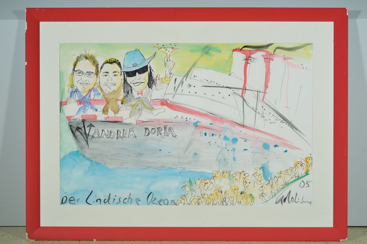 Detail k: Udo Lindenberg, geb. 1946, "Der Lindische Ozean", Aquarell, auf Bild bez., rechts unten signiert und datiert (20)05, unter Glas gerahmt, ...