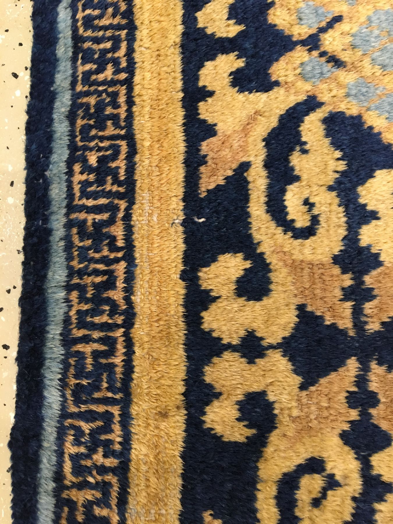 Detail e: Seltene Ning-Hsia "Sitzmatte" antik, Westchina, um 1800, Wolle geknüpft auf Baumwolle. Früher Ning-Hsia wohl gefertigt für den ...