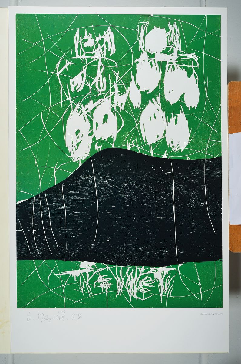 Detail k: Georg Baselitz, geb. 1938, "Der Berg", Farboffset, Mönchehaus Museum Goslar 1993, sign., dat. 93, ca. 100x63 cm