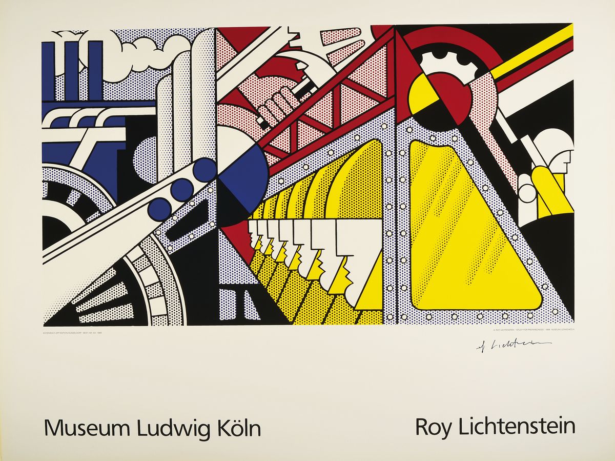 Roy Lichtenstein, 1923-1997, "study for Preparedness ", Museum Ludwig, Köln 1989, Farbsiebdruck. sign., ca. 70x90 cm