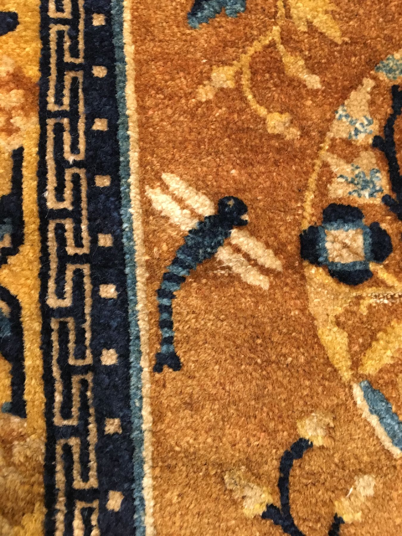 Detail e: Feiner Ning-Hsia "Sattel" antik, Westchina, 2.Hälfte 18.Jhd., Wolle geknüpft auf Baumwolle. Kleinformatiger und feiner Sattel in ...