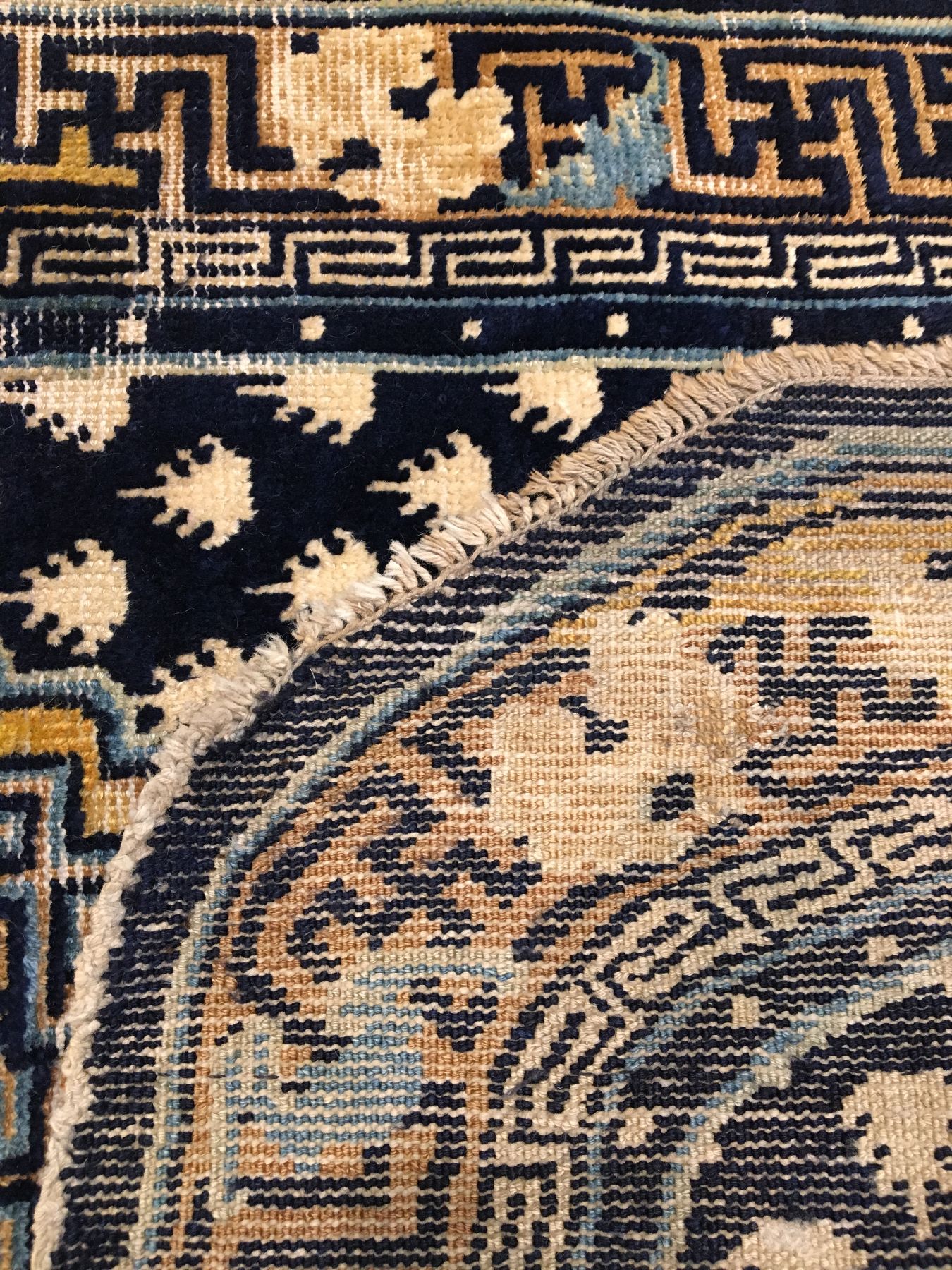 Detail h: Feiner Ning-Hsia "Sattel" antik, Westchina, 18.Jhd., Wolle geknüpft auf Baumwolle. Seltener kleinformatiger Sattel gefertigt für den ...