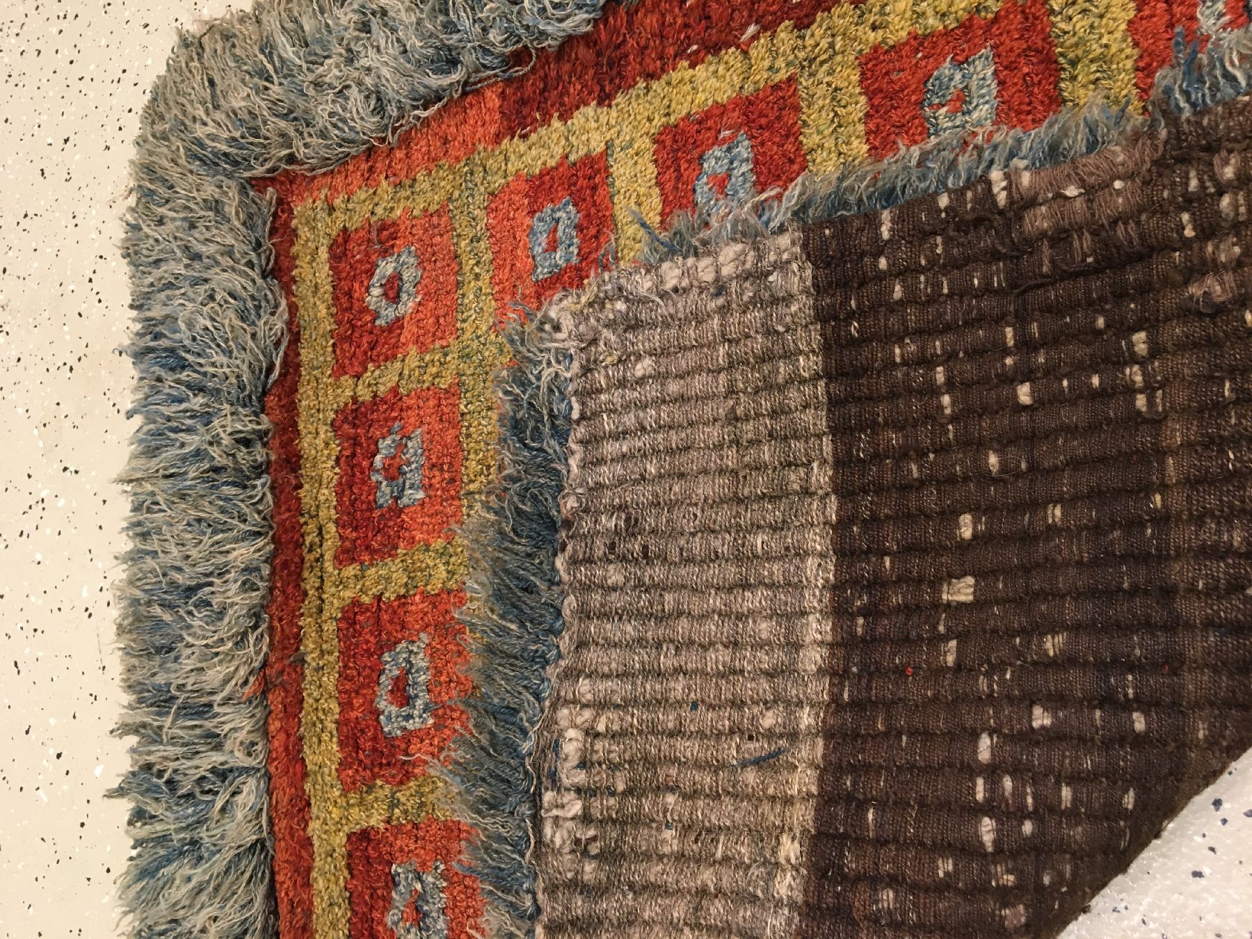 Detail f: Wangden Drumtze "Meditations-Teppich" antik, Tibet, 19.Jhd., Wolle geknüpft auf Wolle. Grüngrundiger Meditationsteppich mit Schachbrett ...
