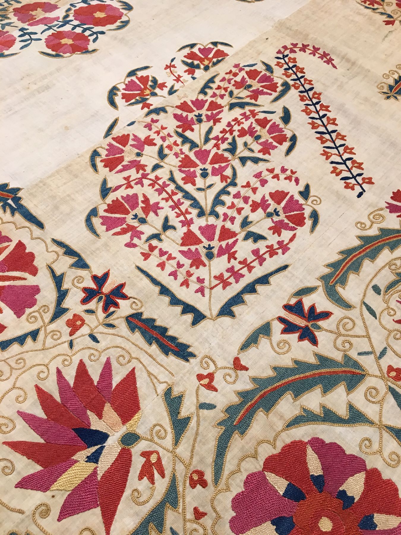 Detail d: Nurata "Susani" antik, Usbekistan, 19.Jhd., Seidenstickerei auf Baumwollgewebe. Seltene Nurata Susani aus dem Südwesten Usbekistans mit ...