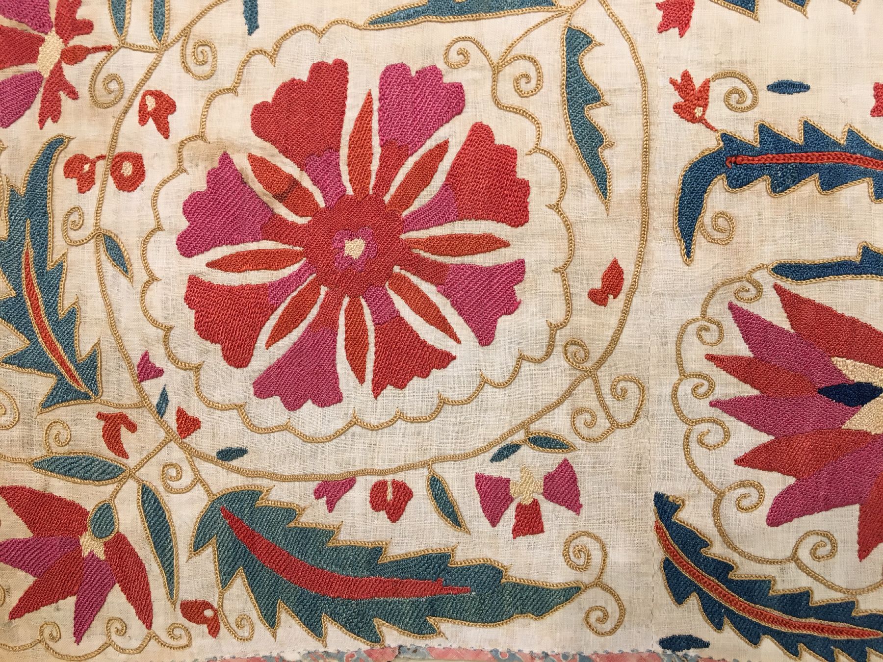 Detail f: Nurata "Susani" antik, Usbekistan, 19.Jhd., Seidenstickerei auf Baumwollgewebe. Seltene Nurata Susani aus dem Südwesten Usbekistans mit ...