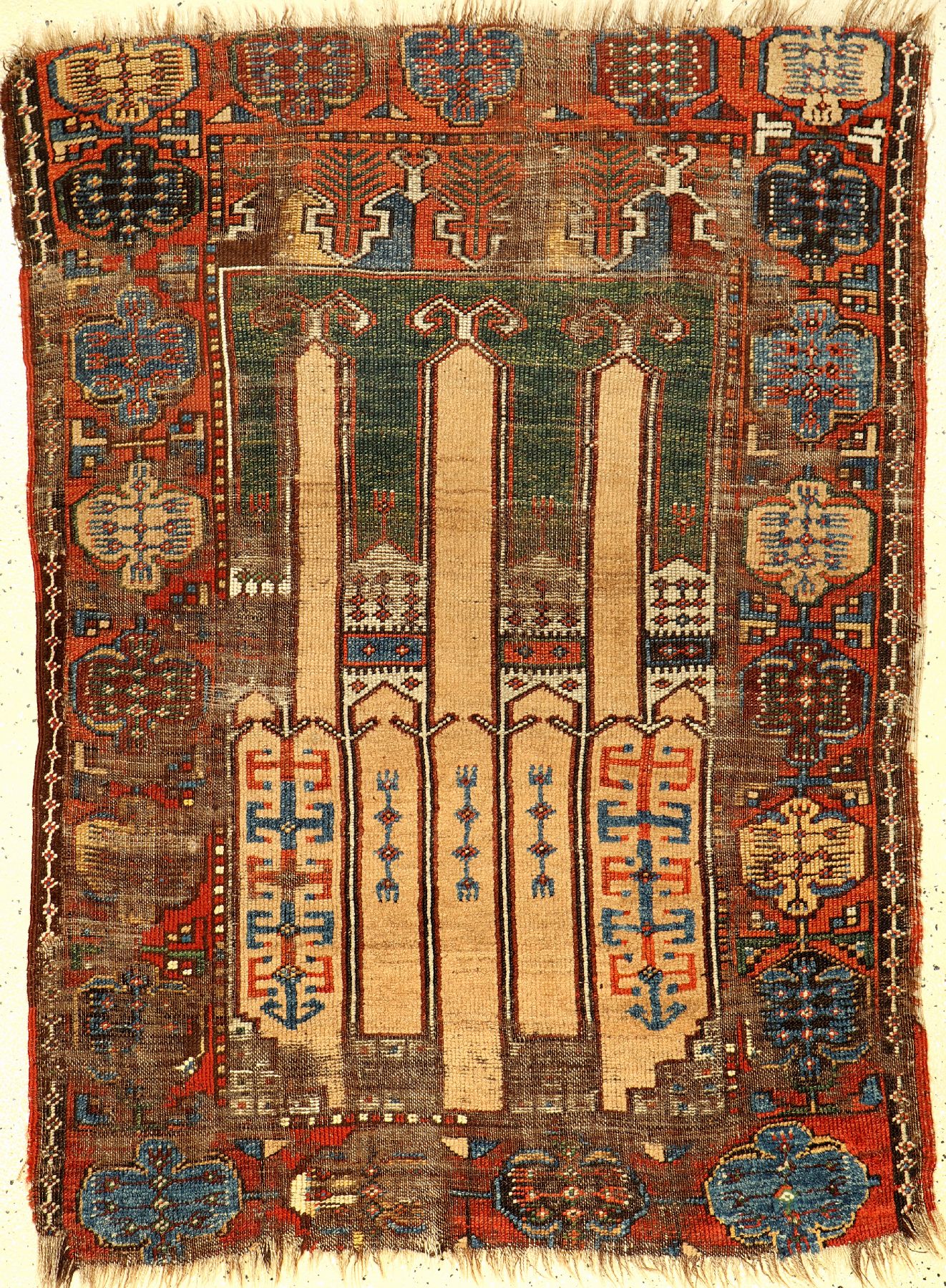 Konya Karapinar "Gebetsteppich" antik (Kamelwolle), Zentralanatolien, 1.Hälfte 19.Jhd., Wolle mit Kamelwolle geknüpft auf Wolle. ...