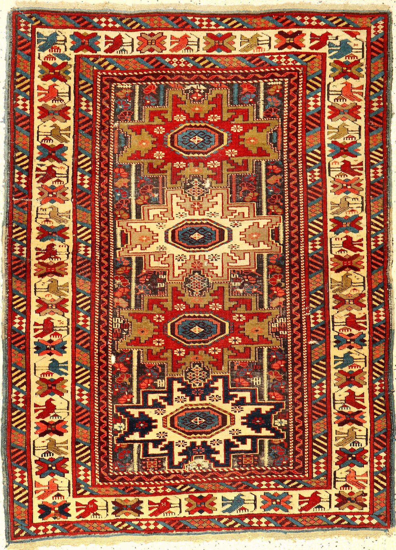 Kuba Schirwan antik (Lesghi Design), Ostkaukasus, Ende 19.Jhd., Wolle geknüpft auf Wolle. Kleinformatiger Kuba-Schirwan mit Lesghi Sternen und ...