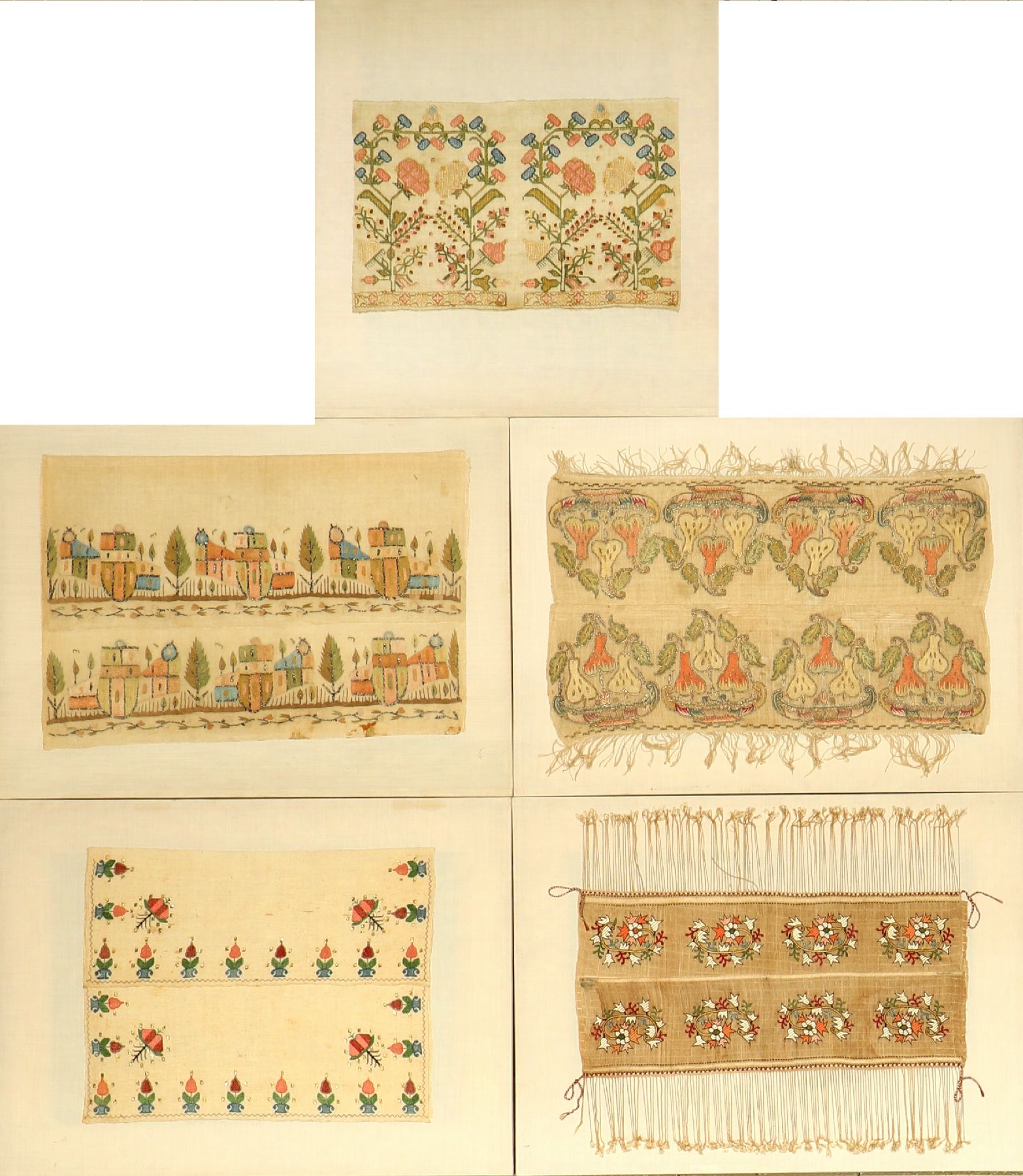(5 Lots) Osmanische "Tücher/Tischdecken" antik (Seiden-Metallstickerei), Osmanisches-Reich, frühes bis Mitte 19.Jhd., ...